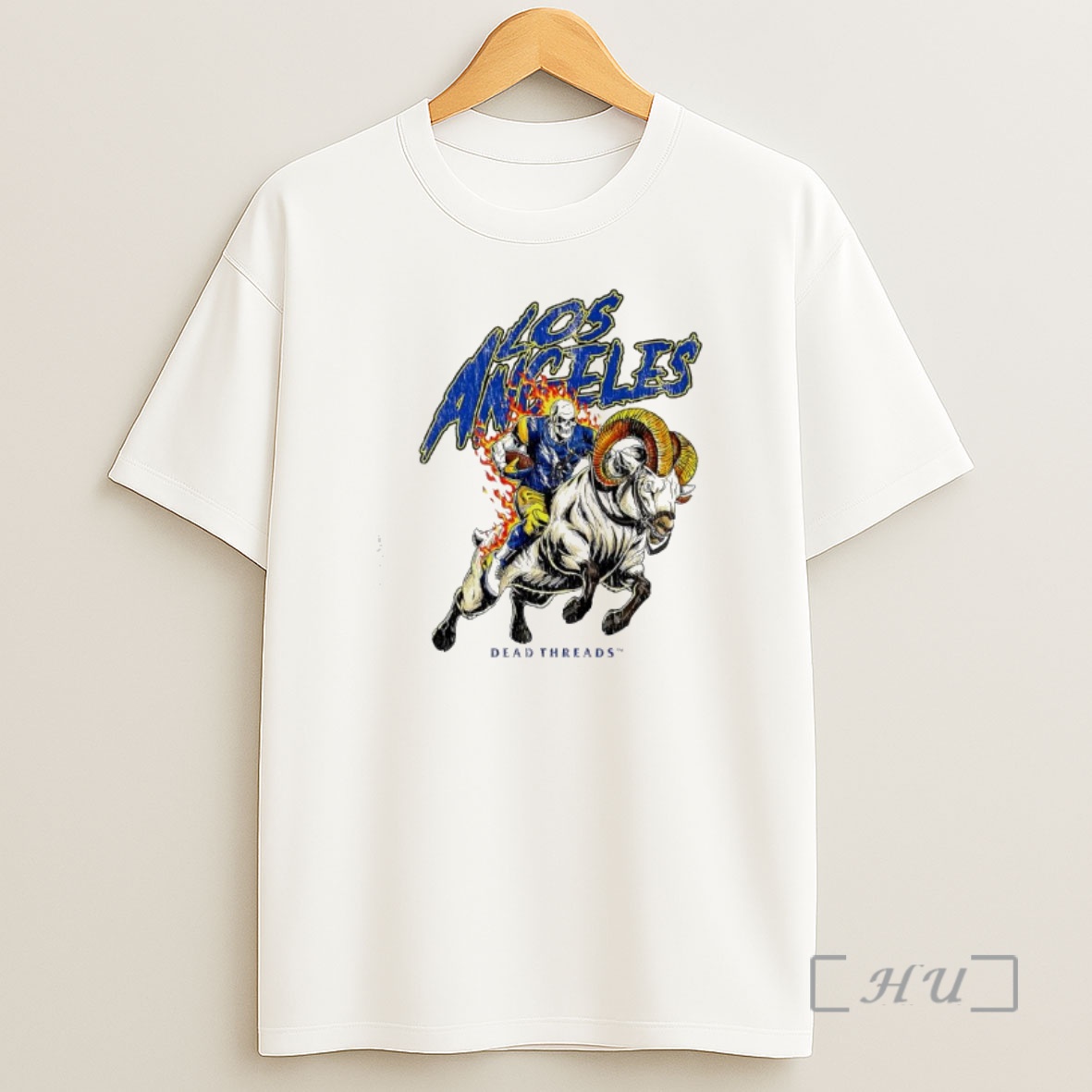 Officials Los Angeles Rams Dead Threads Apparel Skull Face Riding Ram Mascot Graphic Premium Shirt Sweatshirt Tee