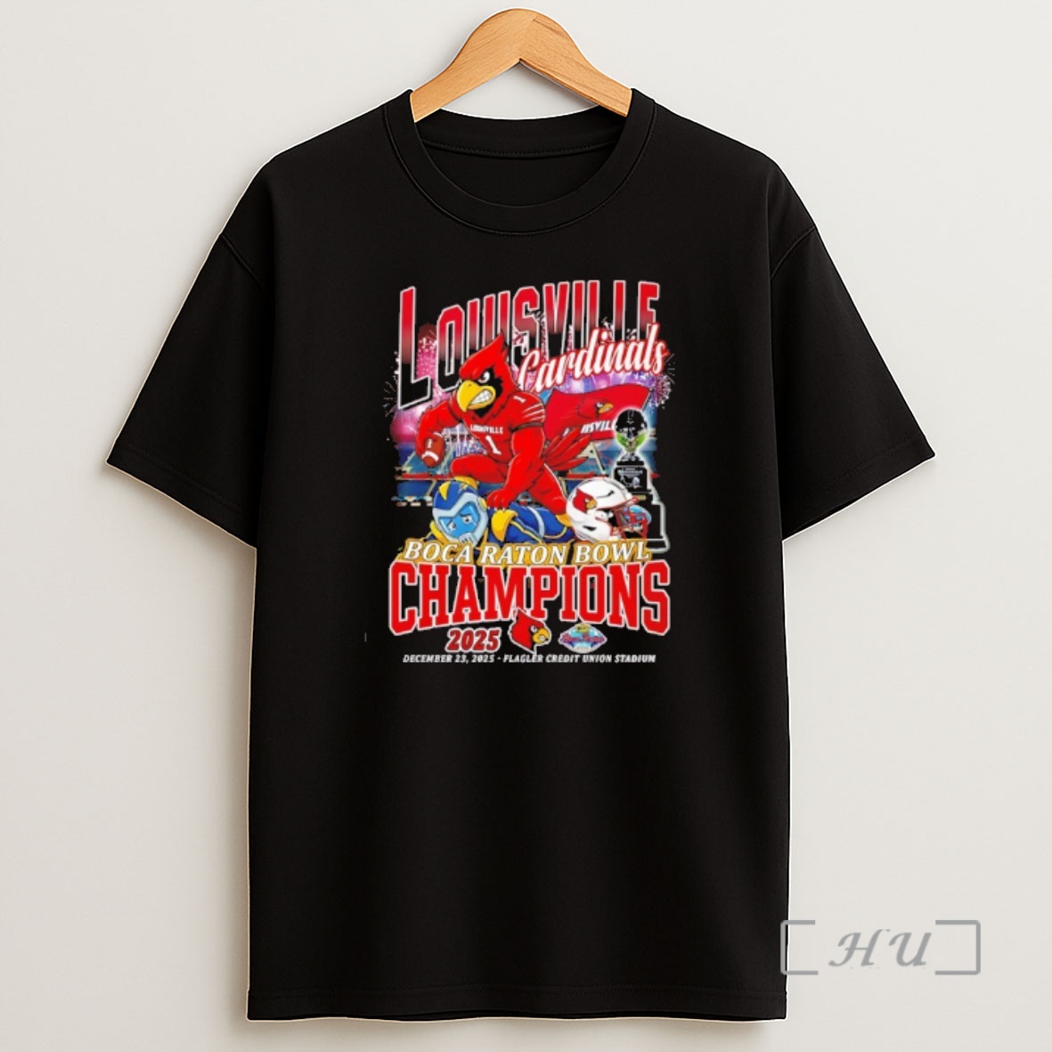 Officials Louisville Cardinals 2025 Boca Raton Bowl Champions Mascot Shirt Sweatshirt Tee