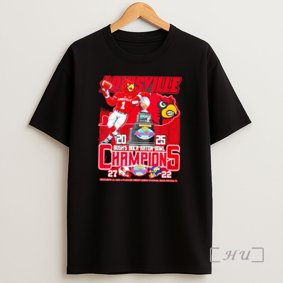 Officials Louisville Cardinals 2025 Bushs Boca Raton Bowl Champions Mascot Shirt Sweatshirt Tee