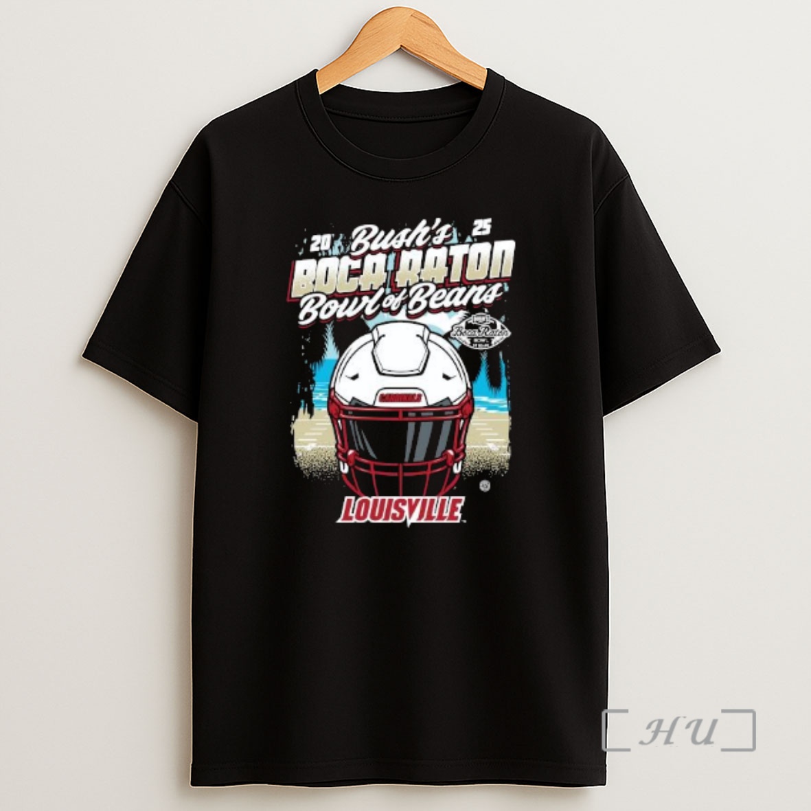 Officials Louisville Cardinals 2025 Bushs Boca Raton Bowl Of Beans Helmet Circle Black Shirt Sweatshirt Tee
