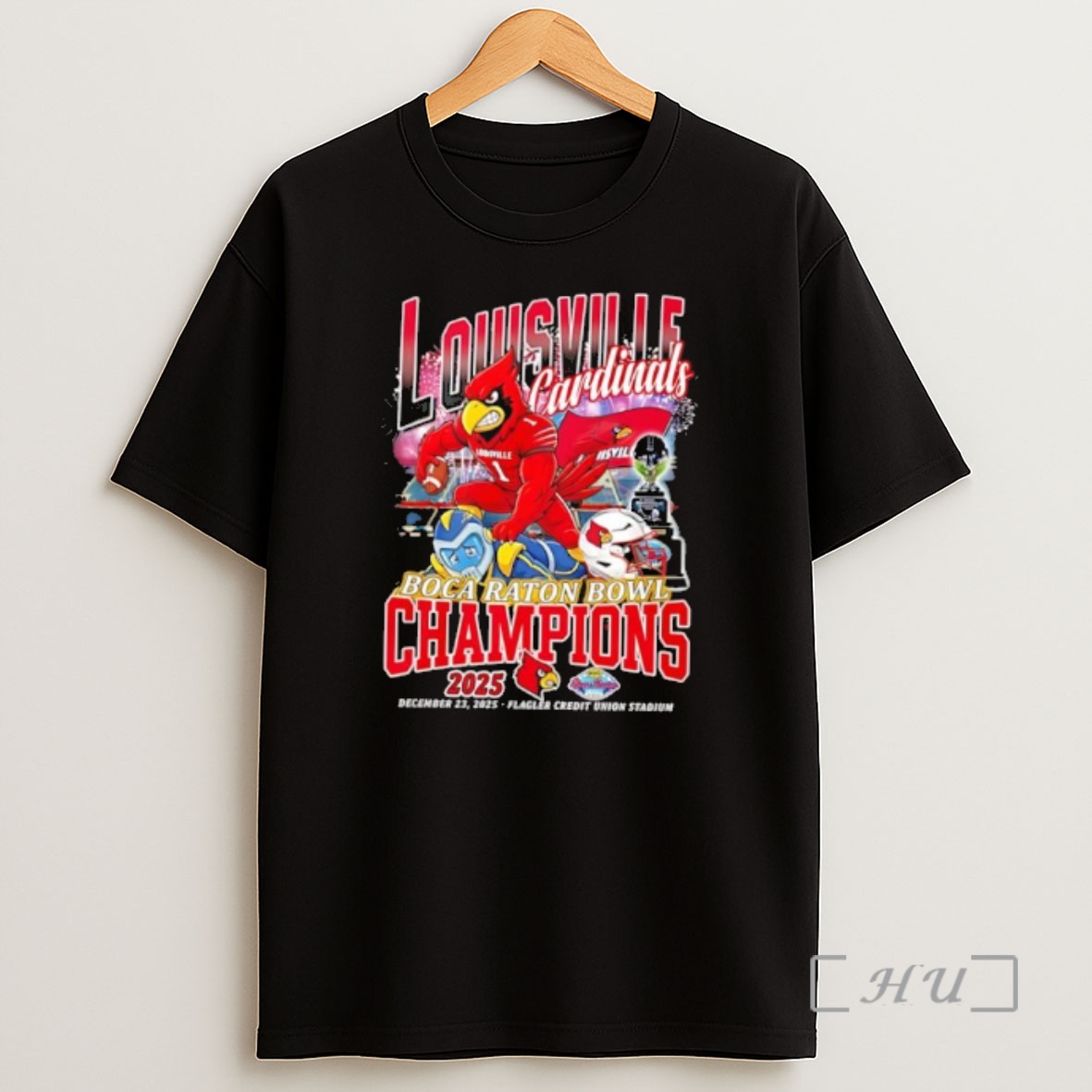 Officials Louisville Cardinals Boca Raton Bowl Champions 2025 Mascot Graphic Shirt Sweatshirt Tee