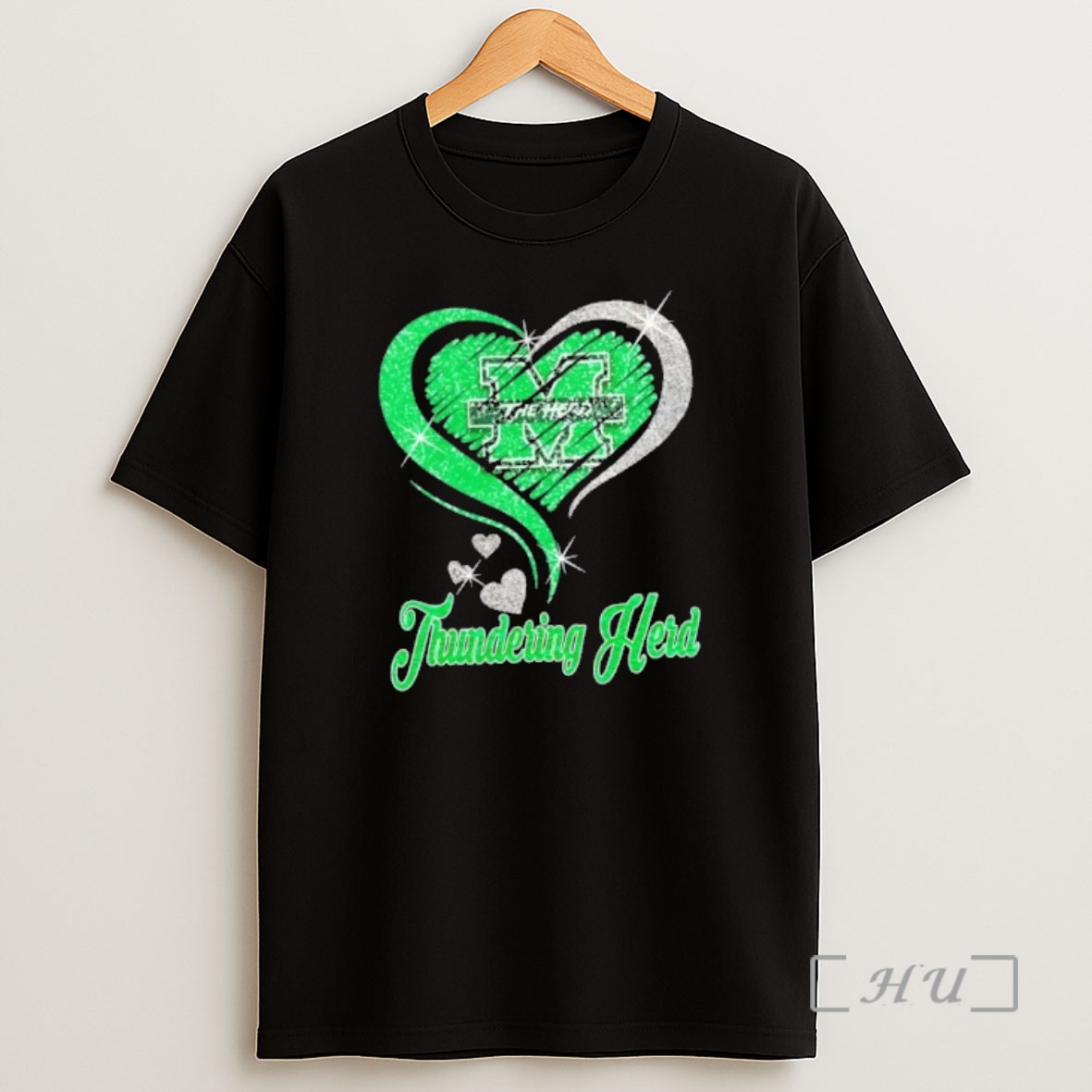 Officials Marshall Thundering Herd Football In Glitter Heart Fans Shirt Sweatshirt Tee