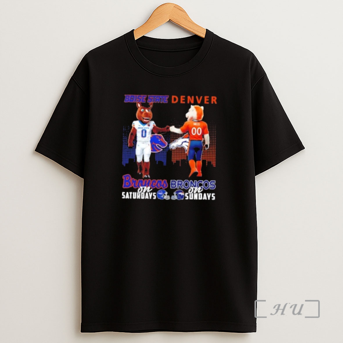 Officials Mascots Boise State Broncos On Saturdays X Denver Broncos On Sundays Skyline Shirt Sweatshirt Tee