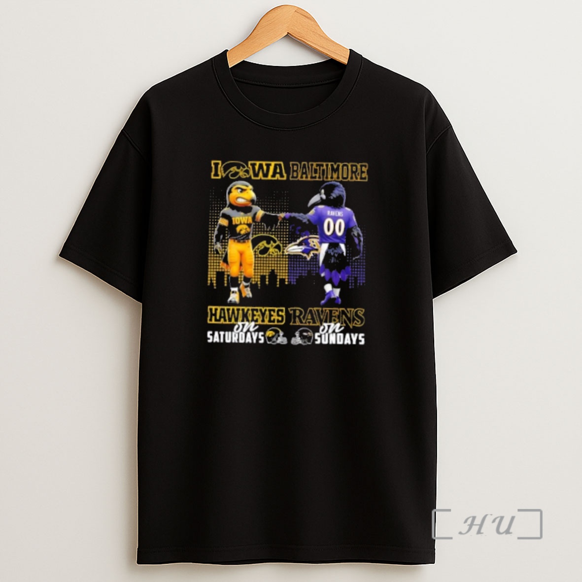 Officials Mascots Iowa Hawkeyes On Saturdays X Baltimore Ravens On Sundays Skyline Shirt Sweatshirt Tee