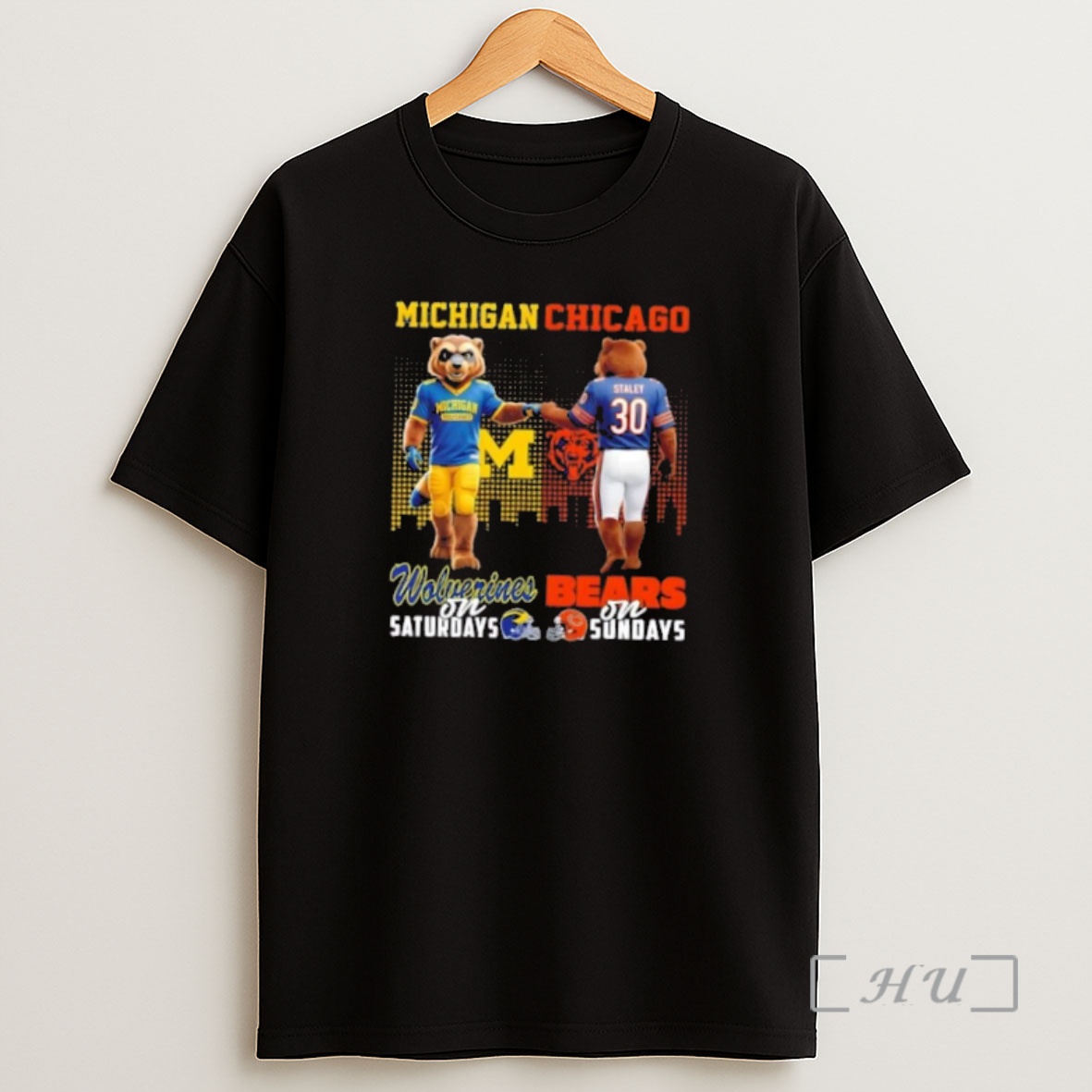 Officials Mascots Michigan Wolverines On Saturdays X Chicago Bears On Sundays Skyline Shirt Sweatshirt Tee