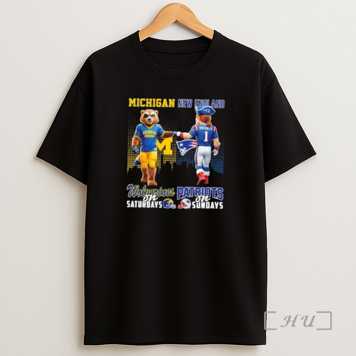 Officials Mascots Michigan Wolverines On Saturdays X New England Patriots On Sundays Skyline Shirt Sweatshirt Tee