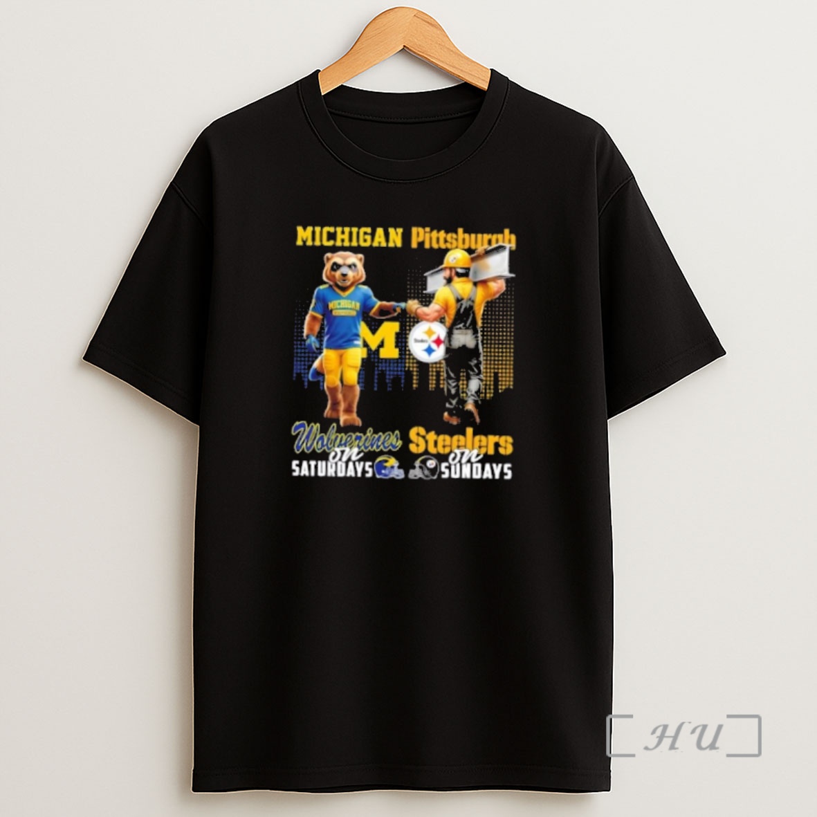 Officials Mascots Michigan Wolverines On Saturdays X Pittsburgh Steelers On Sundays Skyline Shirt Sweatshirt Tee