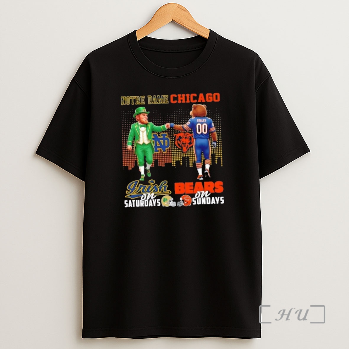 Officials Mascots Notre Dame Fighting Irish On Saturdays Vs Chicago Bears On Sundays Skyline Premium Shirt Sweatshirt Tee