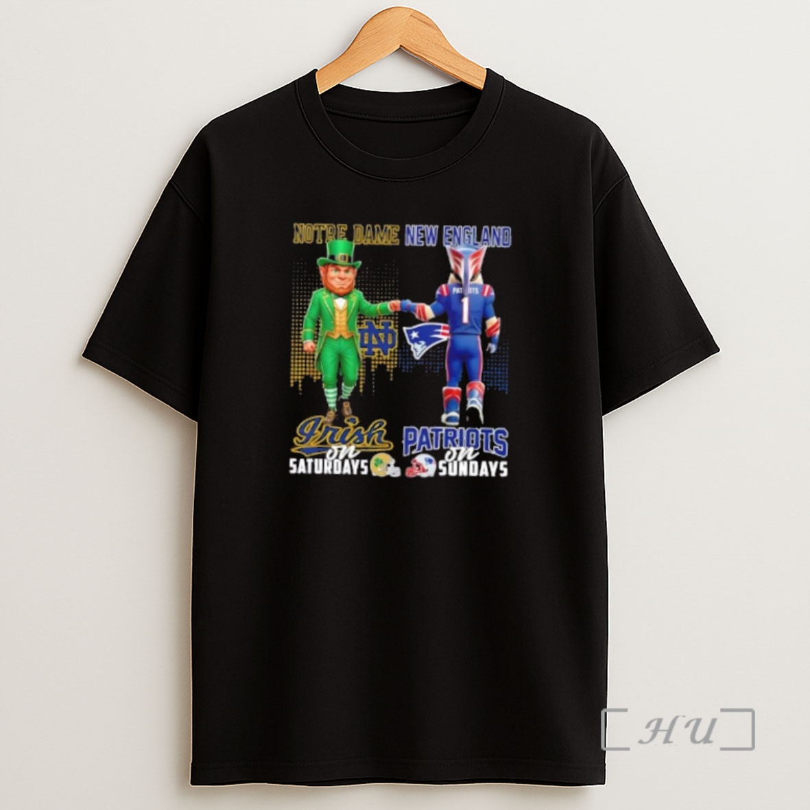 Officials Mascots Notre Dame Fighting Irish On Saturdays X New England Patriots On Sundays Skyline Shirt Sweatshirt Tee