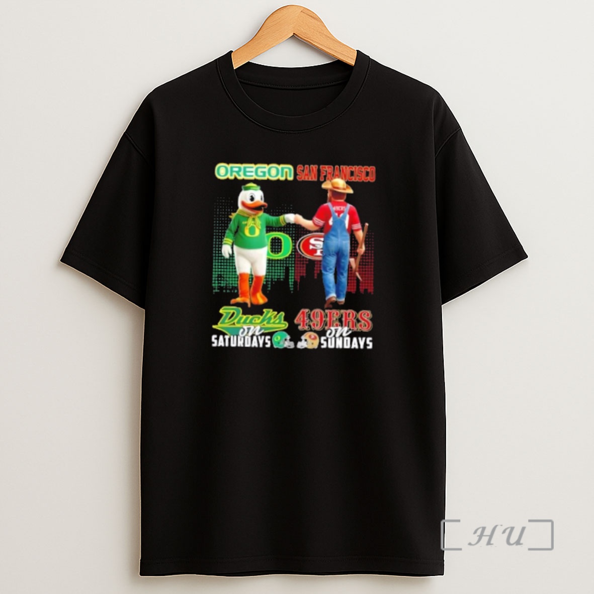 Officials Mascots Oregon Ducks On Saturdays X San Francisco 49ers On Sundays Skyline Shirt Sweatshirt Tee