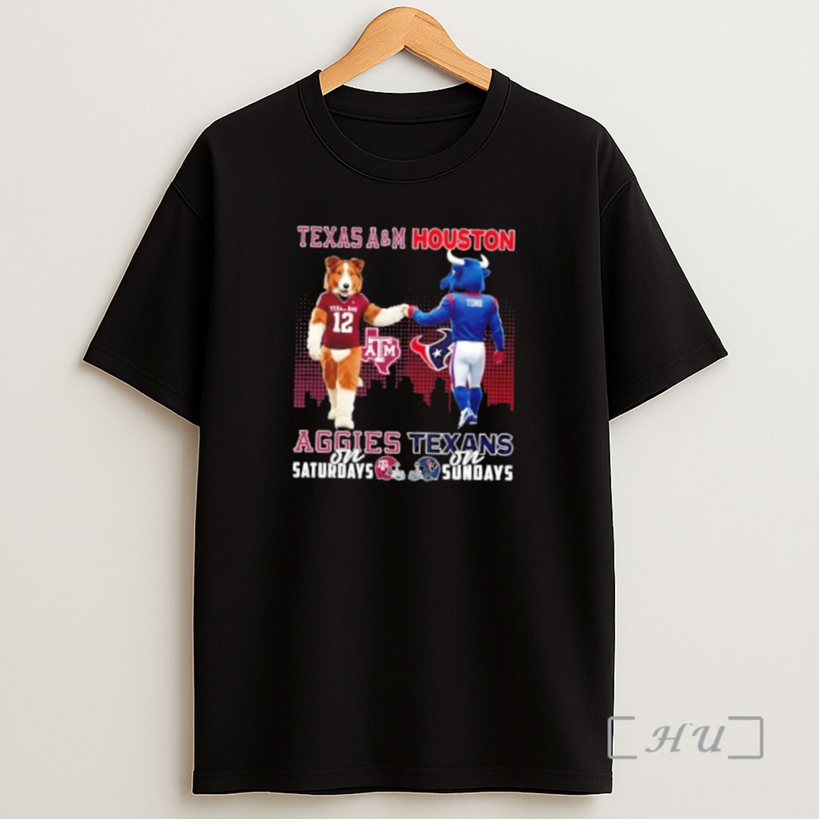 Officials Mascots Texas Am Aggies On Saturdays X Houston Texans On Sundays Skyline Shirt Sweatshirt Tee