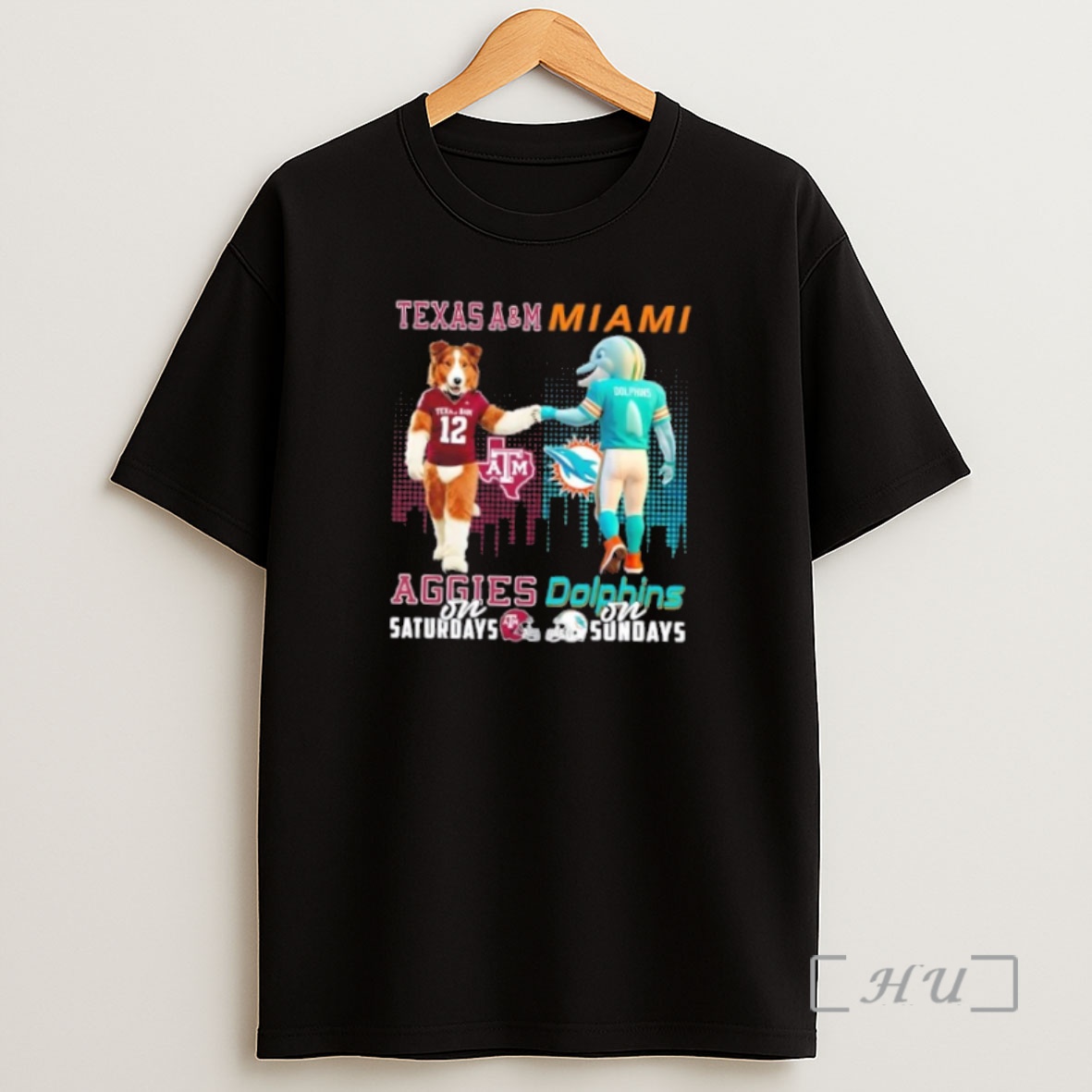 Officials Mascots Texas Am Aggies On Saturdays X Miami Dolphins On Sundays Skyline Shirt Sweatshirt Tee