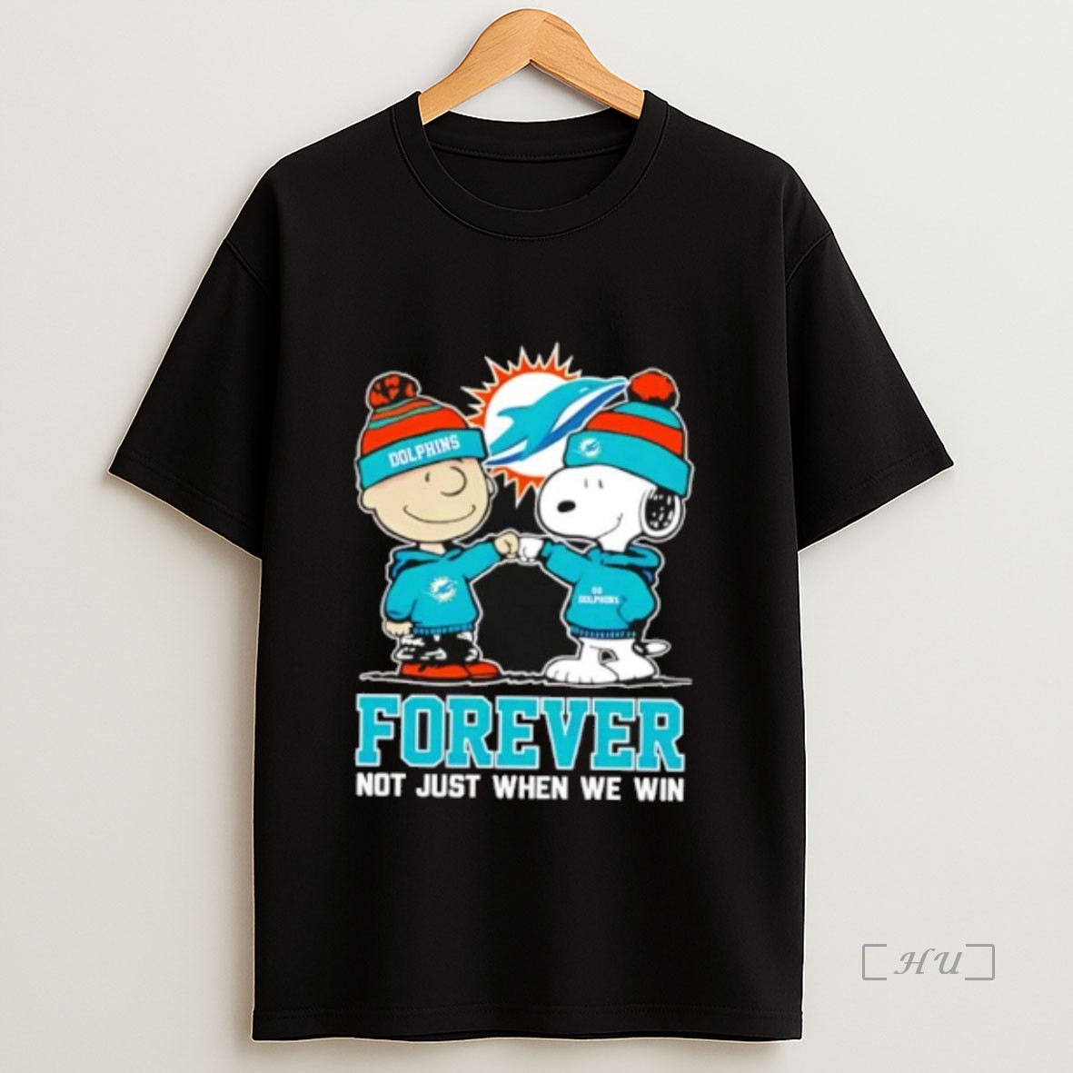 Officials Miami Dolphins Charlie Brown And Snoopy Forever Not Just When We Win Shirt Sweatshirt Tee