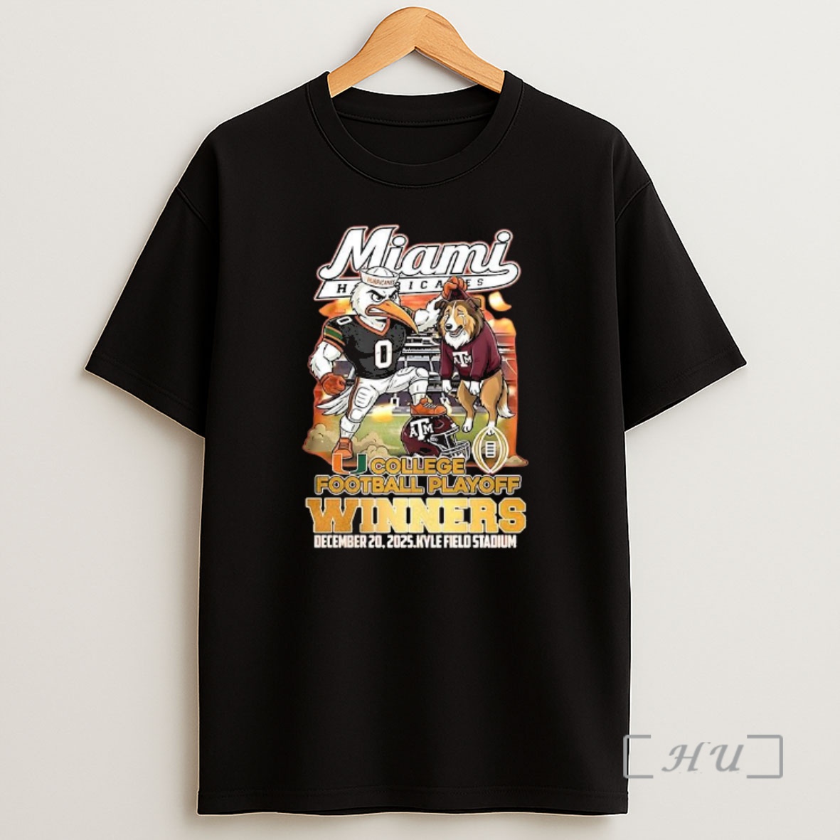 Officials Miami Hurricanes College Football Playoff 2025 Winner First Round Kyle Field Stadium Mascot Shirt Sweatshirt Tee