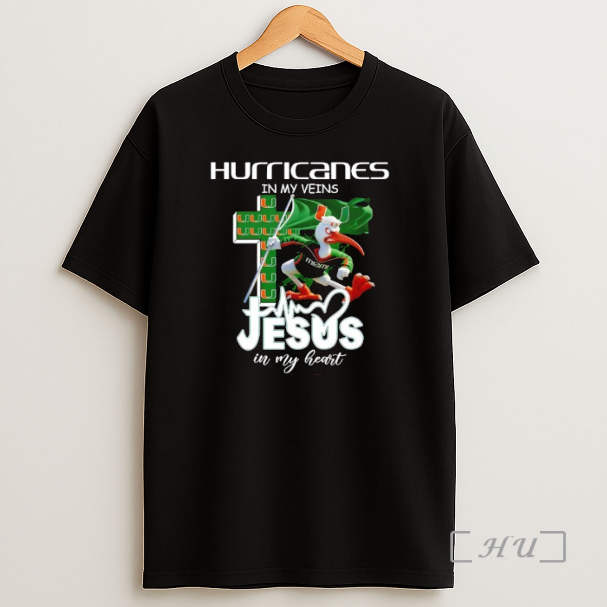 Officials Miami Hurricanes In My Veins Jesus In My Heart Mascot Flag Shirt Sweatshirt Tee