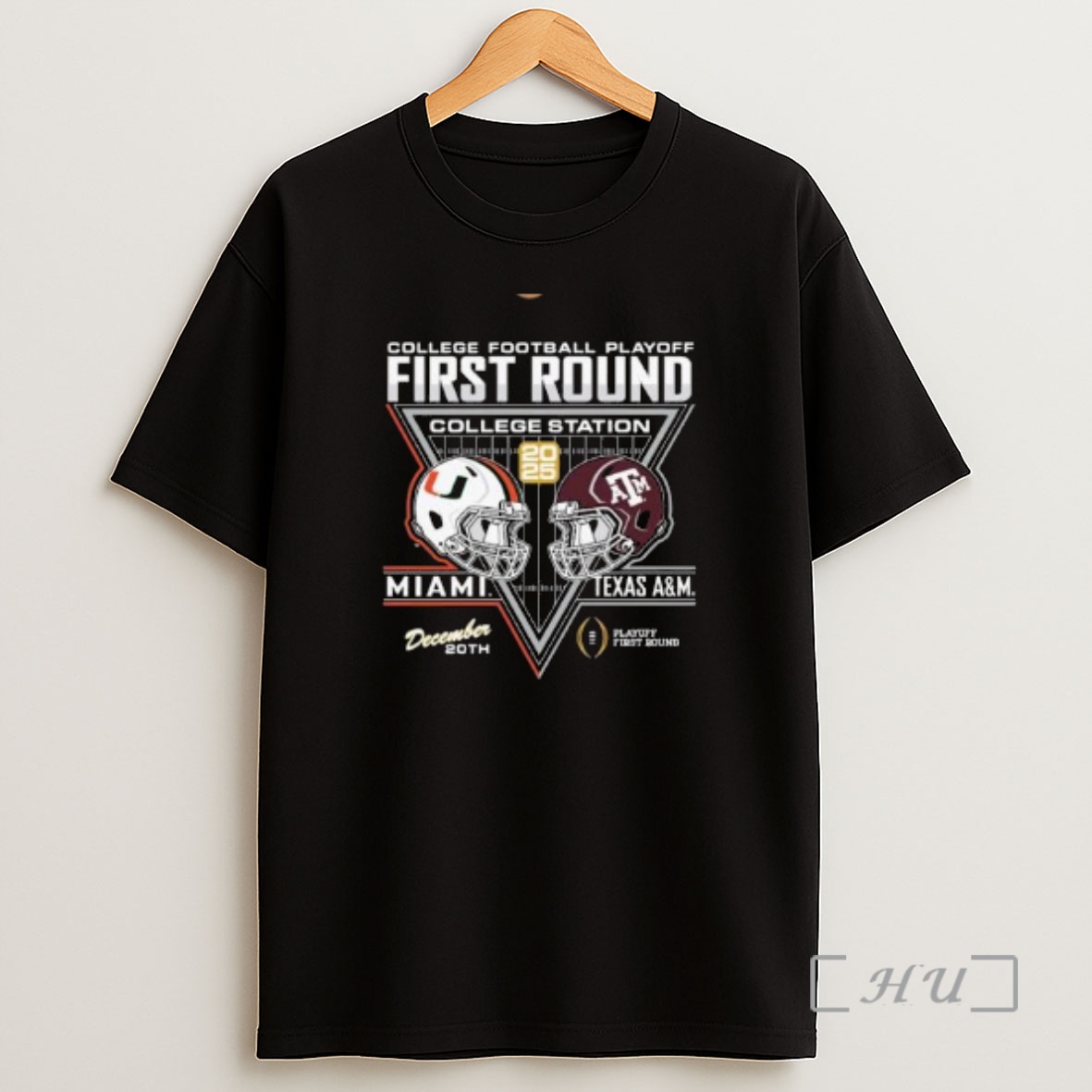 Officials Miami Hurricanes Vs Texas Am Aggies Cfp First Round College Station Helmet Dec 20th 2025 Circle Black Shirt Sweatshirt Tee