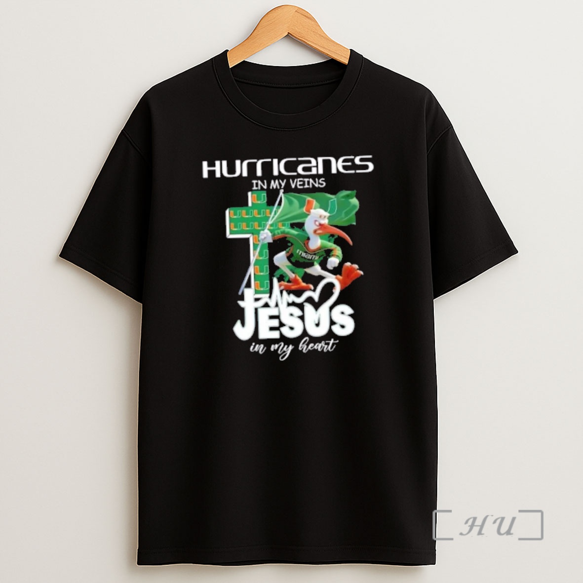 Officials Miami Hurricanes Mascot Hold Flag In My Veins Jesus In My Heart Shirt Sweatshirt Tee