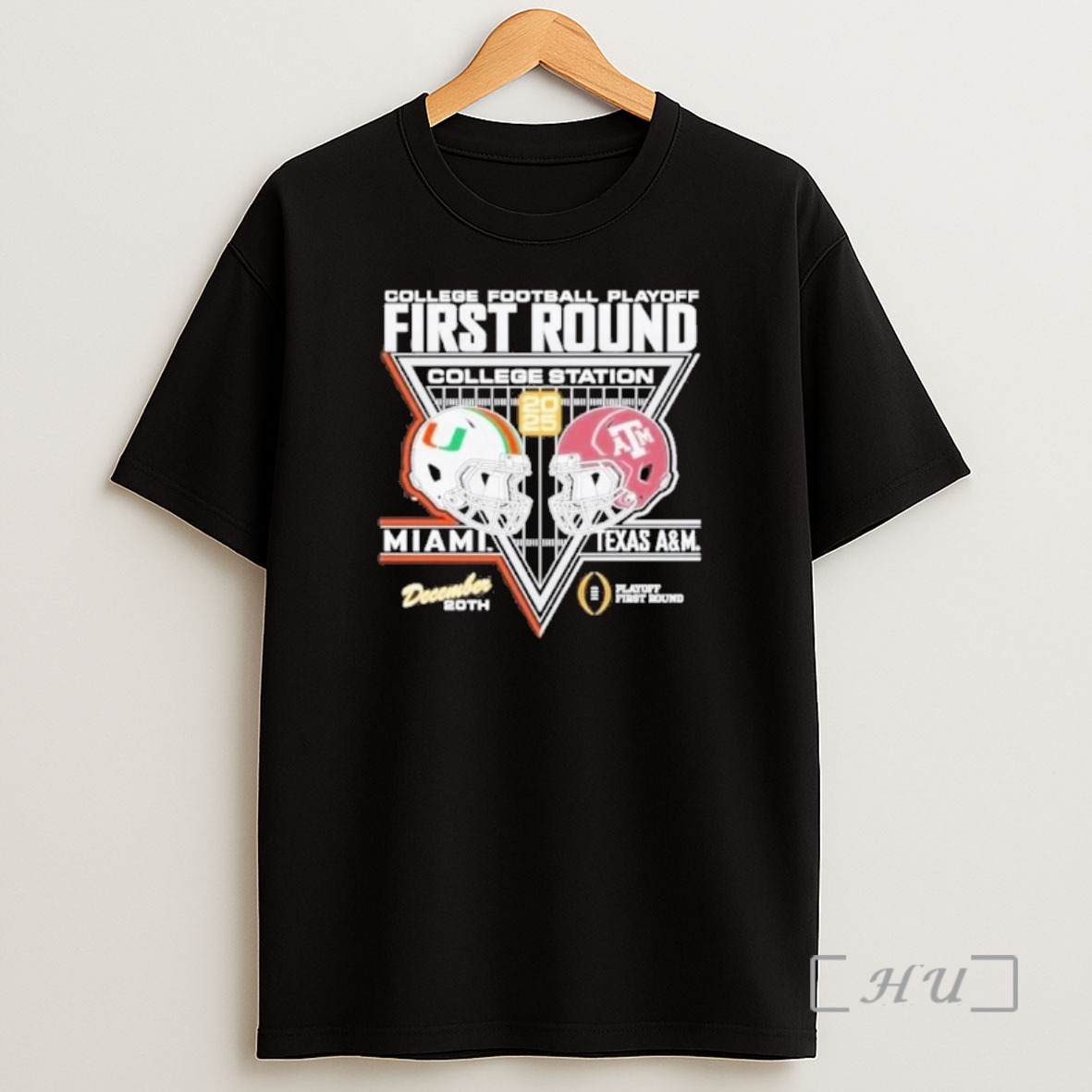 Officials Miami Hurricanes Vs Texas Am Aggies 2025 26 Cfp First Round Helmet College Station Shirt Sweatshirt Tee