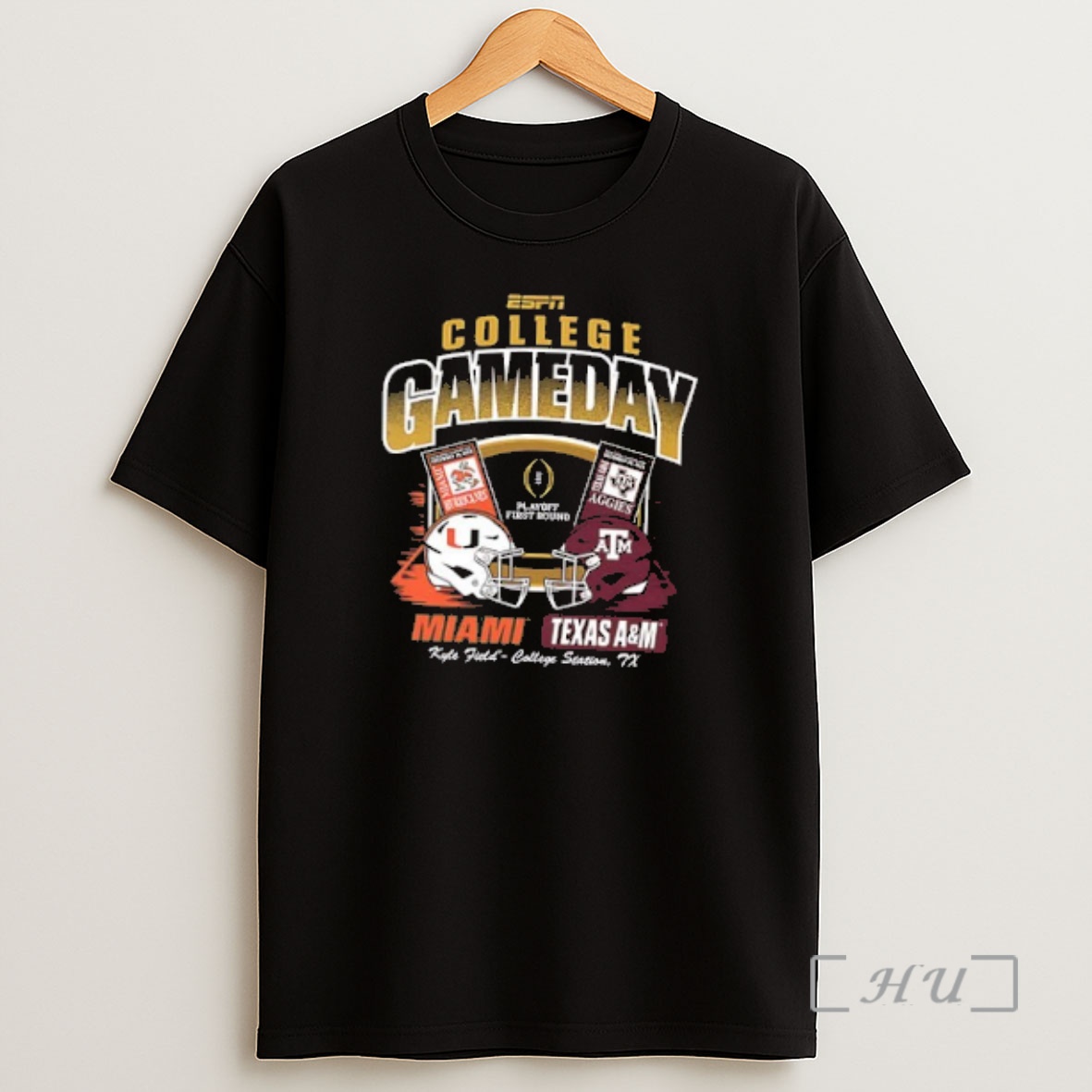 Officials Miami Vs Texas Am 2025_e2_80_9326 Cfp Espn Game Day Helmet Matchup 2 Sided Shirt Sweatshirt Tee