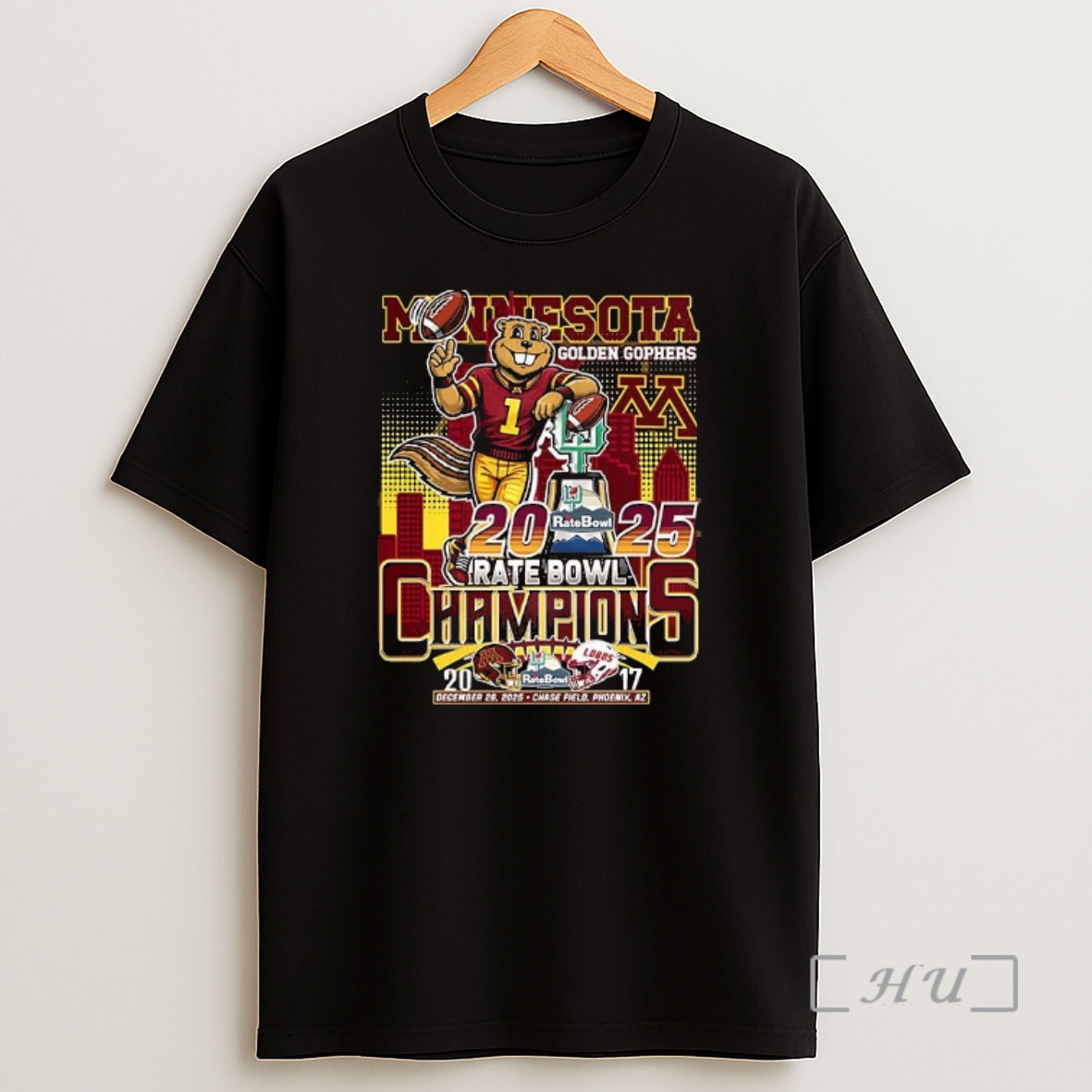Officials Minnesota Golden Gophers Rate Bowl 2025 Trophy Mascot Skyline Final Score Shirt Sweatshirt Tee