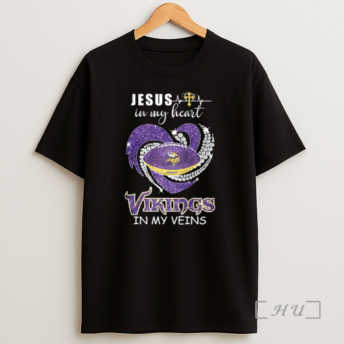 Officials Minnesota Vikings Jesus In My Heart Vikings In My Veins Diamond Heart Christian Shirt Sweatshirt Tee