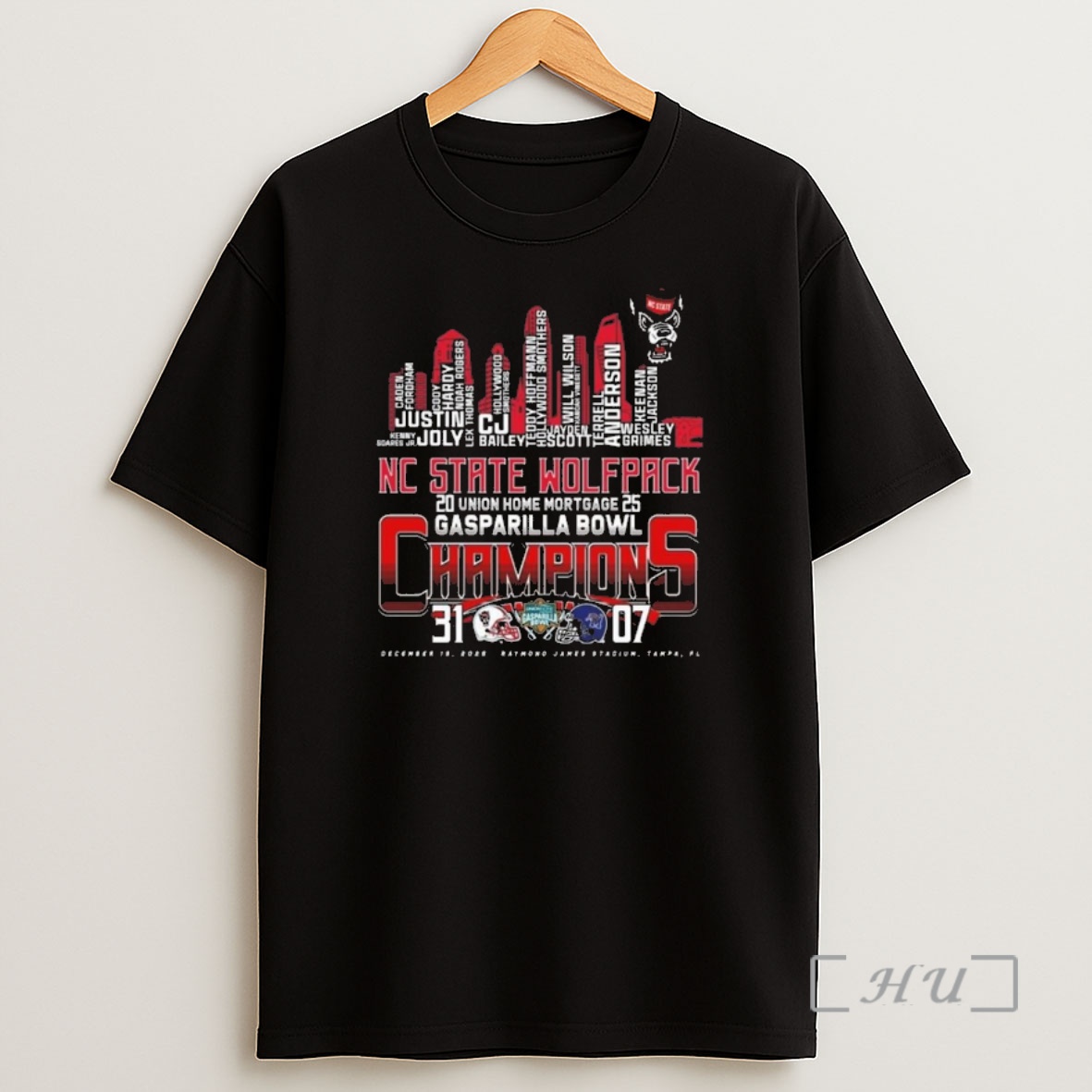 Officials Nc State Wolfpack 2025 Union Home Mortgage Gasparilla Bowl Champions 31 07 Skyline Names Shirt Sweatshirt Tee