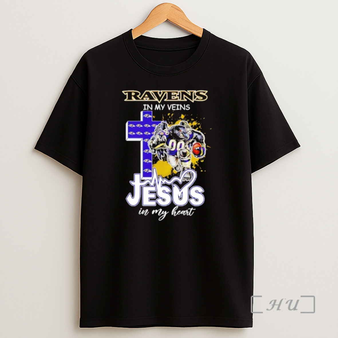 Officials Nfl Baltimore Ravens In My Veins Jesus In My Heart Mascot Shirt Sweatshirt Tee