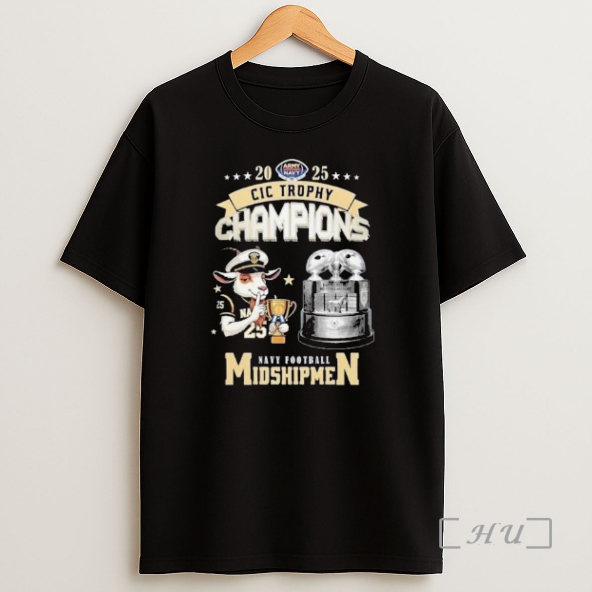 Officials Navy Midshipmen Football 2025 Cic Trophy Champions Mascot Circle Black Shirt Sweatshirt Tee