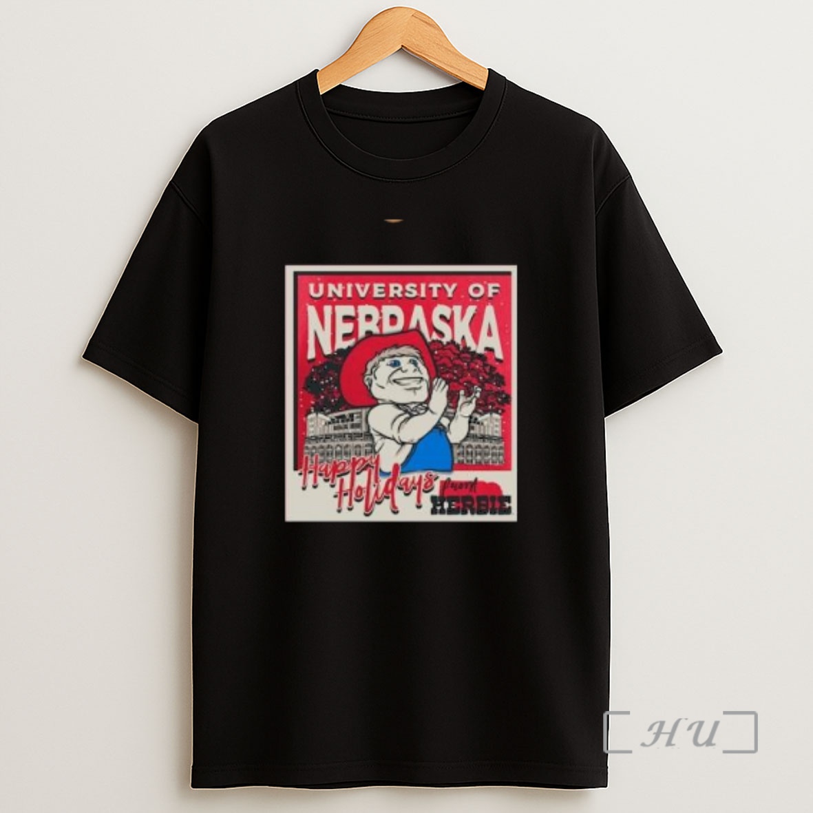 Officials Nebraska Huskers Snowy Polaroid Circle Black Shirt Sweatshirt Tee