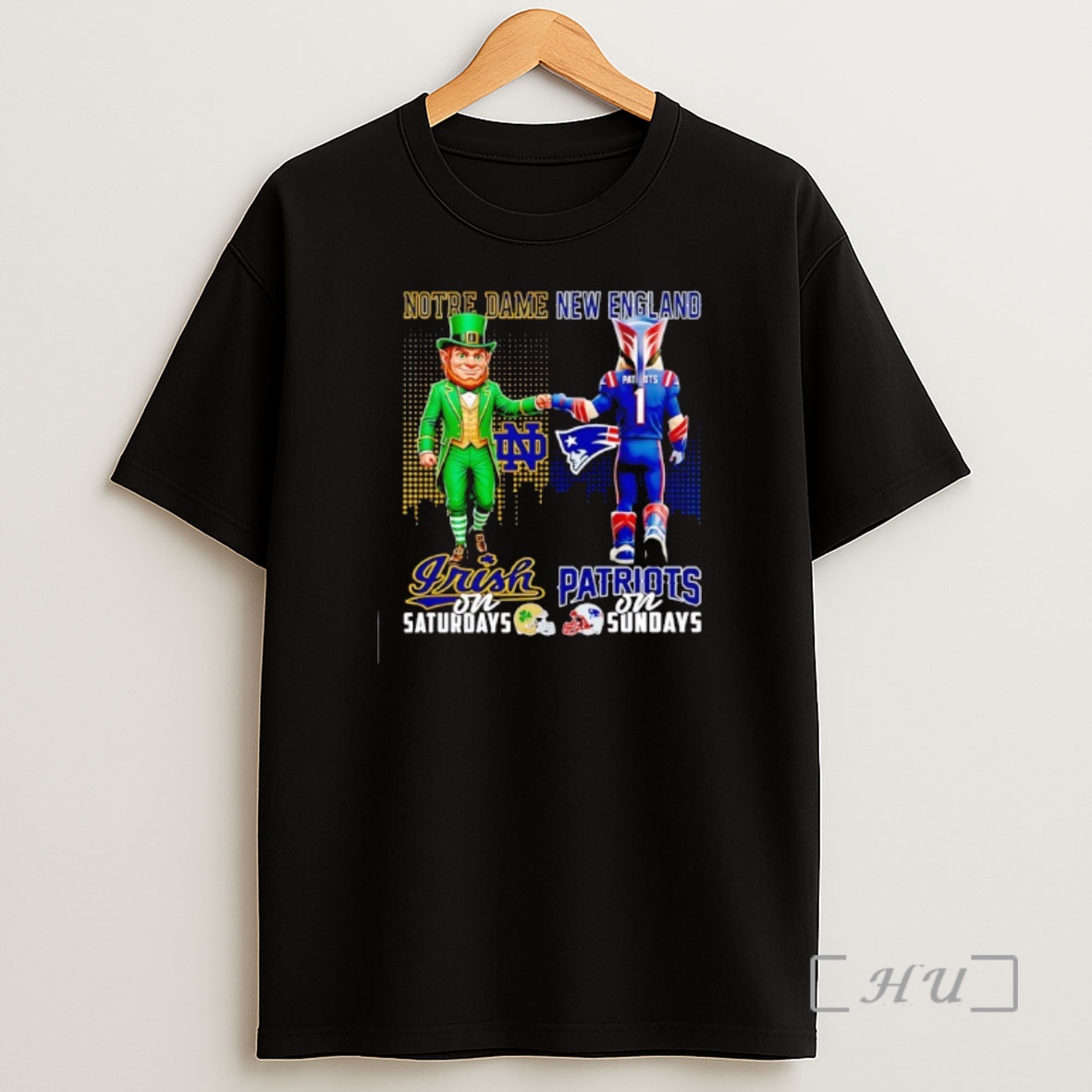 Officials Notre Dame Fighting Irish On Saturdays Vs New England Patriots On Sundays Gameday Mascot Shirt Sweatshirt Tee