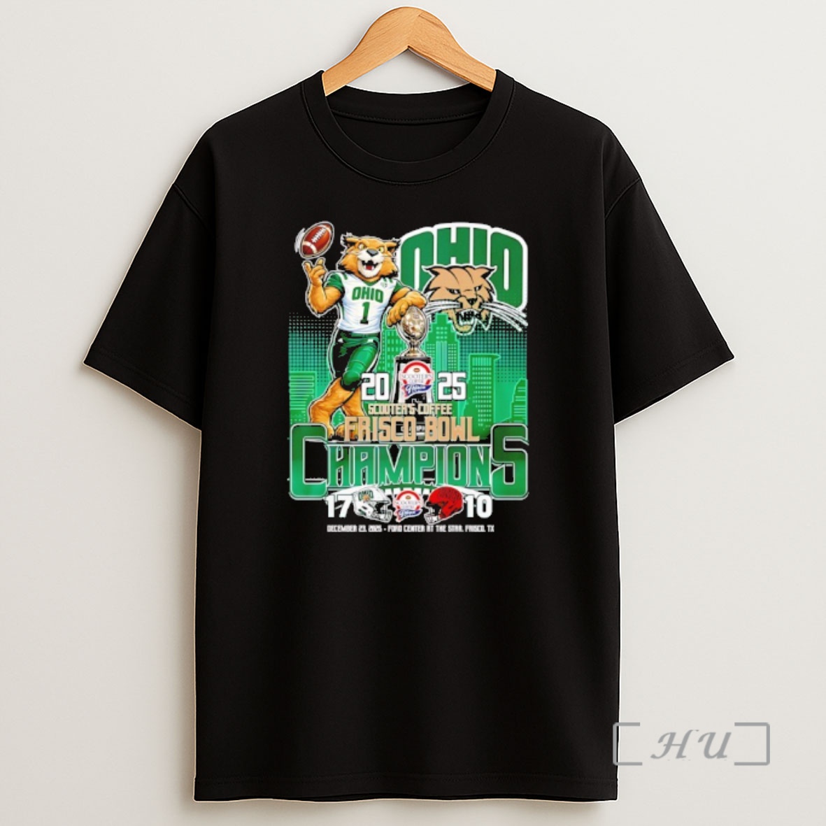 Officials Ohio Bobcats 2025 Scooters Coffee Frisco Bowl Champions City Skyline Shirt Sweatshirt Tee