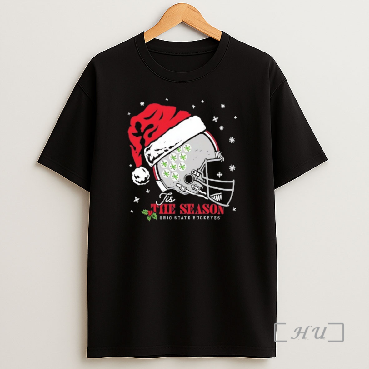 Officials Ohio State Buckeyes Tis The Season For Playoff Football Helmet Santa Shirt Sweatshirt Tee