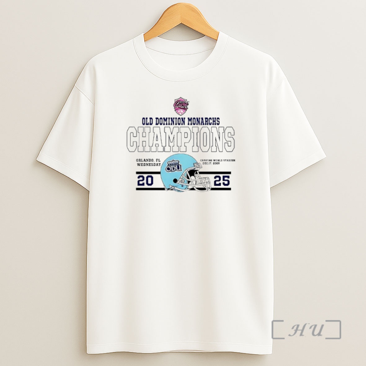 Officials Old Dominion Monarchs Football 2025 Cure Bowl Champions Helmet Shirt Sweatshirt Tee
