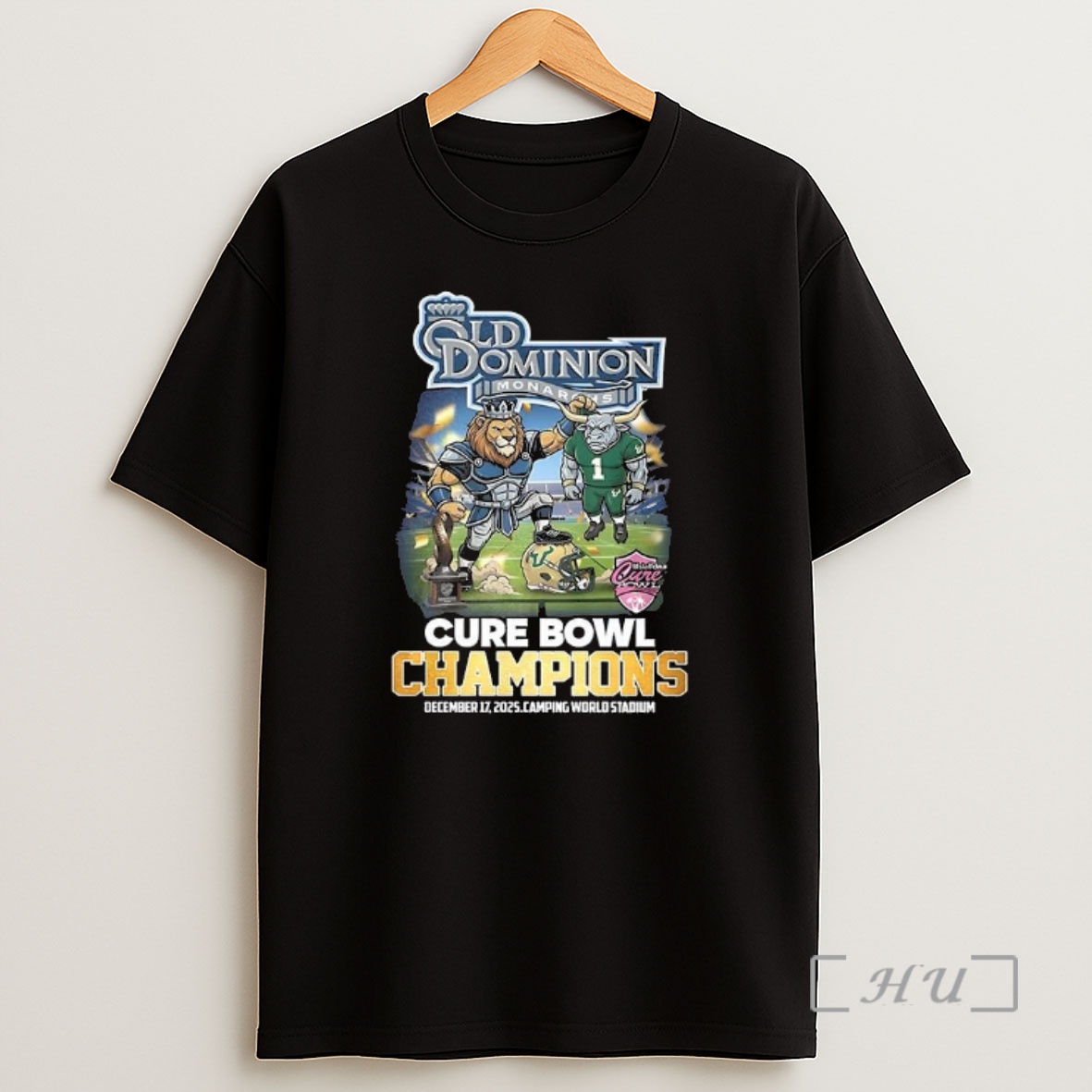 Officials Old Dominion Monarchs Beat South Florida Bulls 2025 Cure Bowl Champions Mascot Shirt Sweatshirt Tee