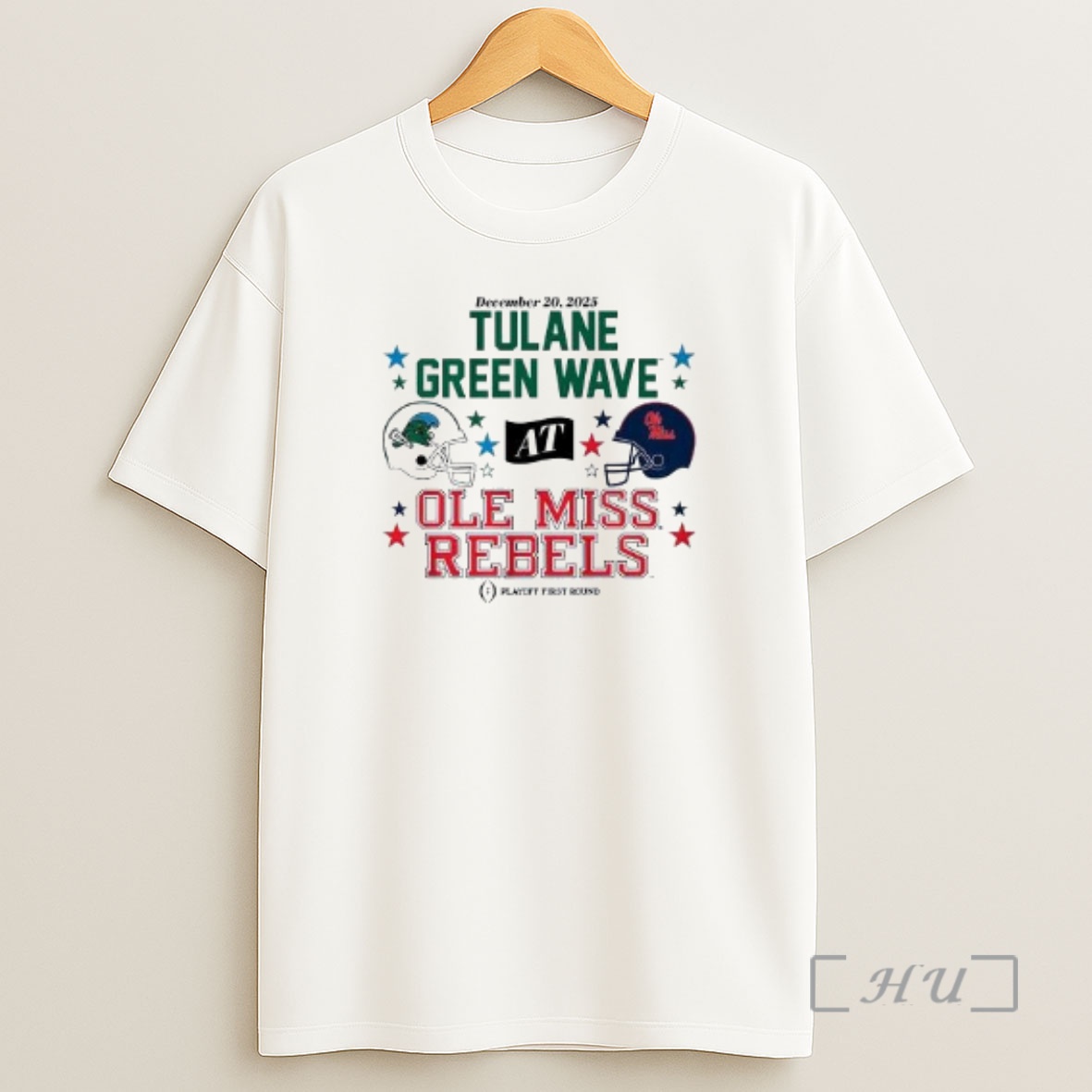 Officials Ole Miss Rebels Tulane Green Wave 2025 Cfp First Round Matchup Helmet Circle White Shirt Sweatshirt Tee