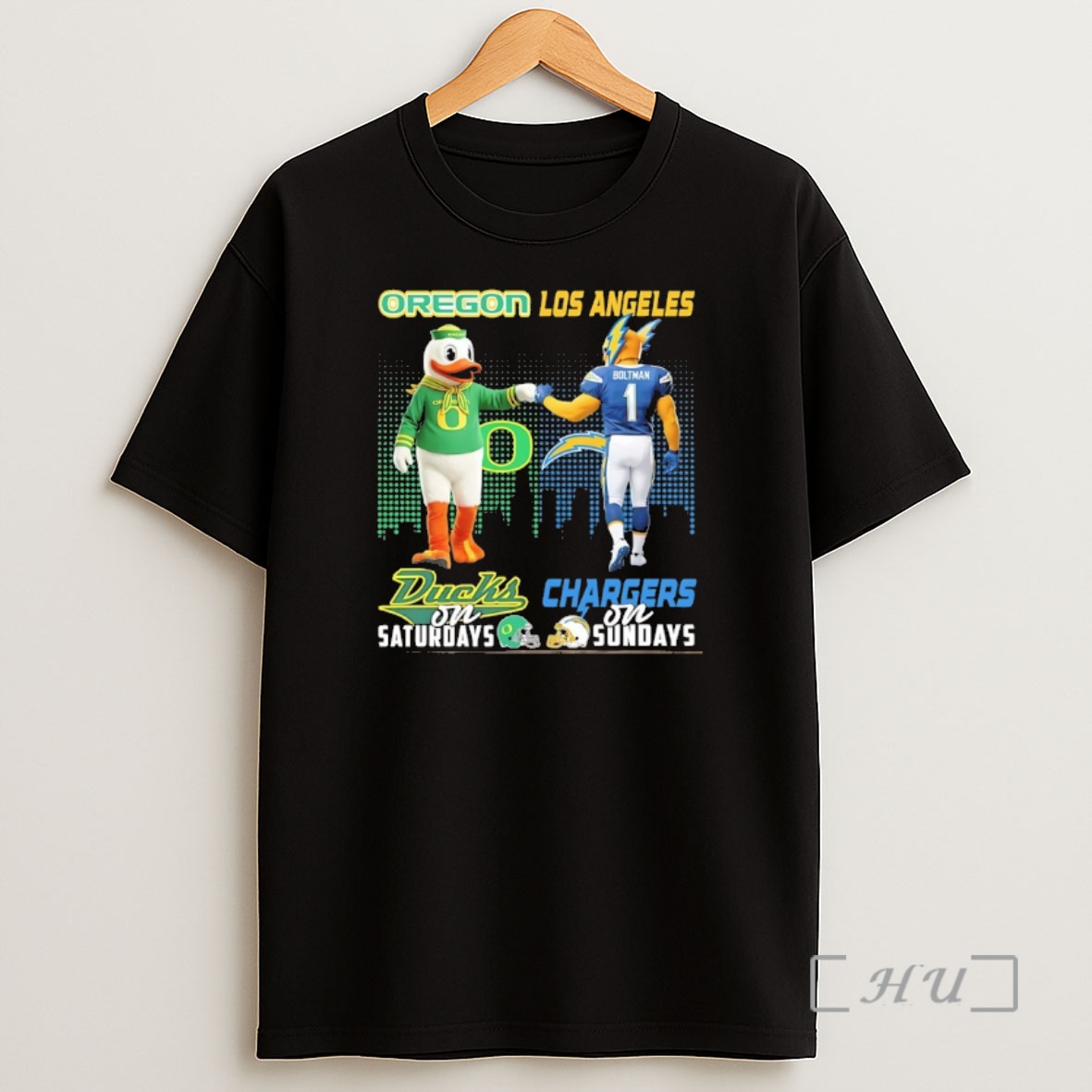 Officials Oregon Ducks On Saturdays And Los Angeles Chargers On Sundays Mascot Skyline Shirt Sweatshirt Tee