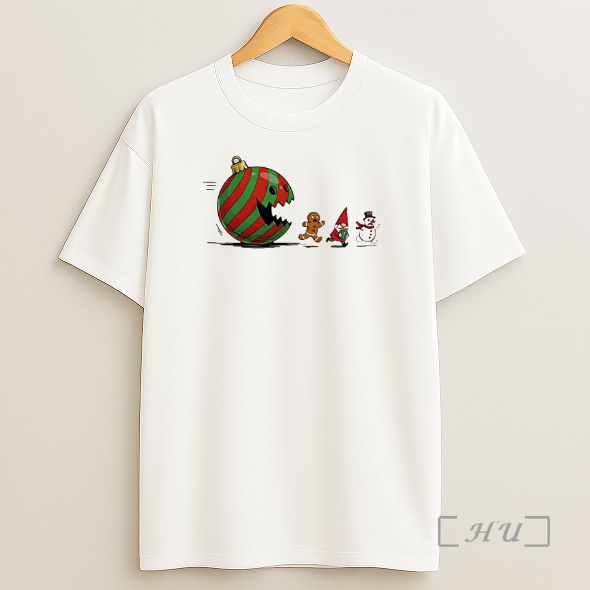 Officials Pacman Chasing Gingerbread Man Elves And Snowman Merry Christmas Classic Video Game Shirt Sweatshirt Tee