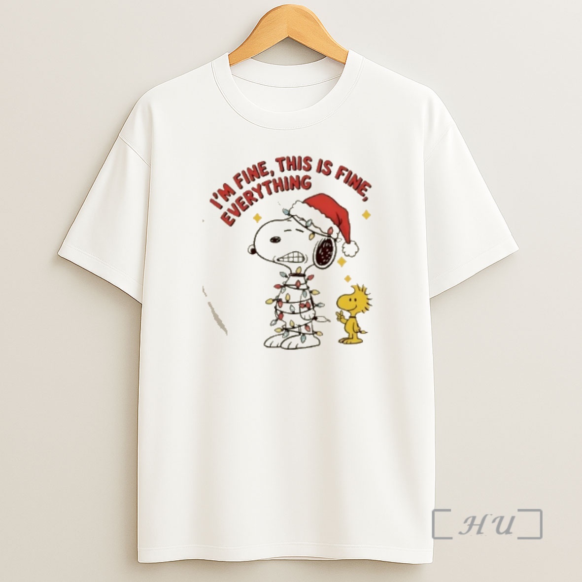 Officials Peanuts Snoopy And Woodstock Im Fine This Is Fine Everything Christmas Lights Premium Shirt Sweatshirt Tee