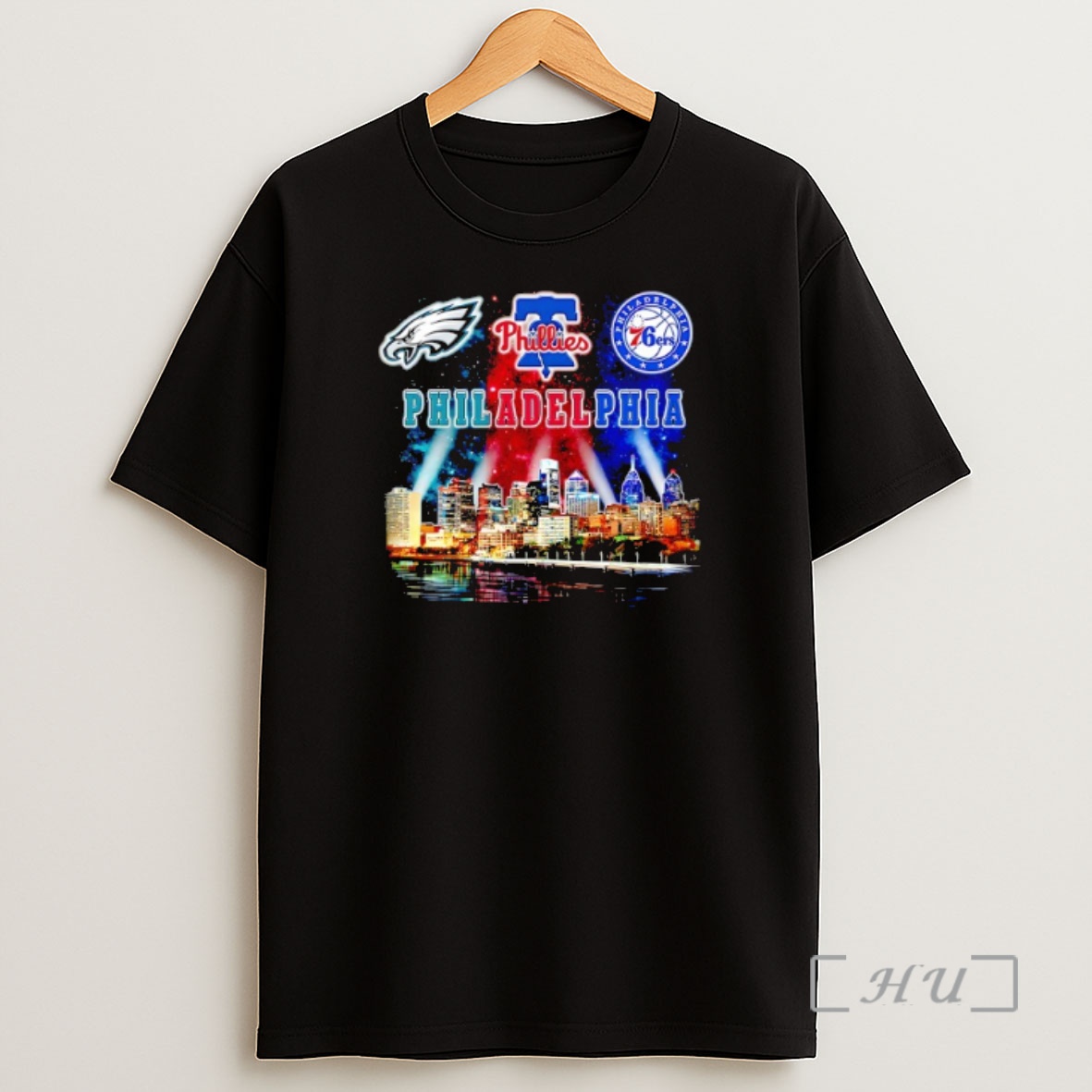 Officials Philadelphia Eagles And Philadelphia Phillies And Philadelphia 76ers Logo Skyline Shirt Sweatshirt Tee