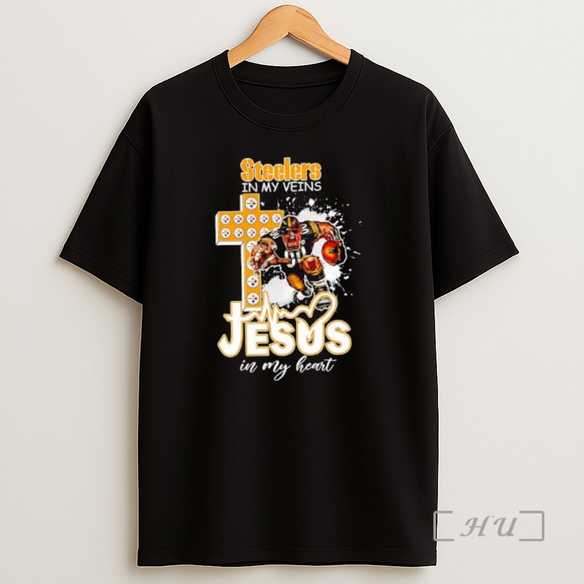 Officials Pittsburgh Steelers In My Veins Jesus In My Heart Features A Football Player Logos Cross Premium Shirt Sweatshirt Tee