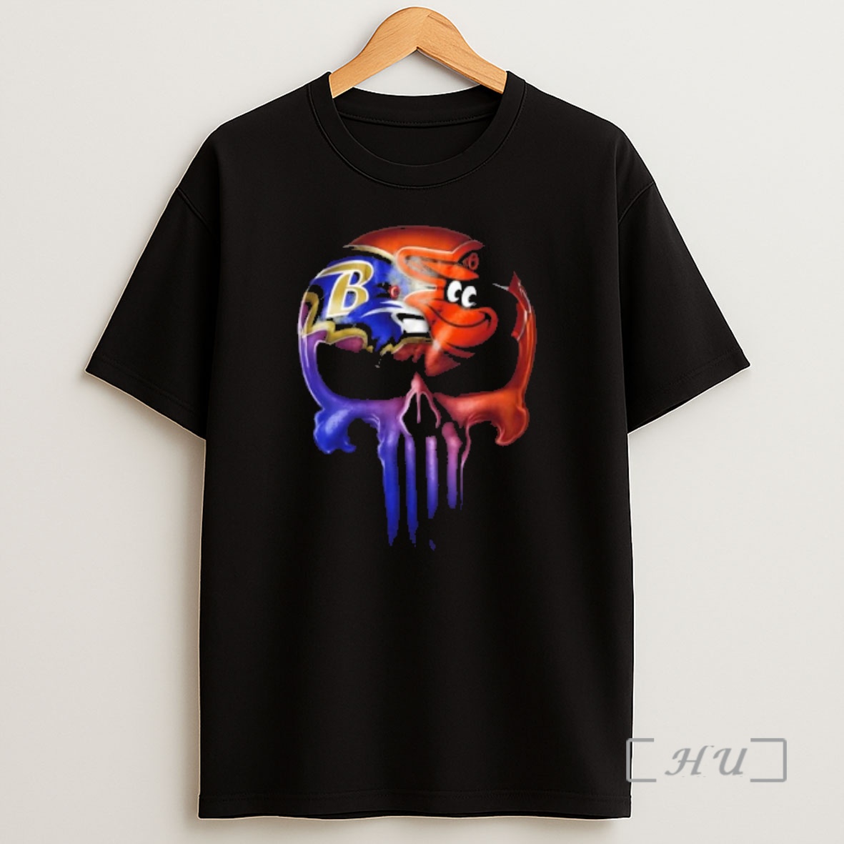 Officials Punisher Skull Baltimore City Sports Ravens X Orioles Shirt Sweatshirt Tee