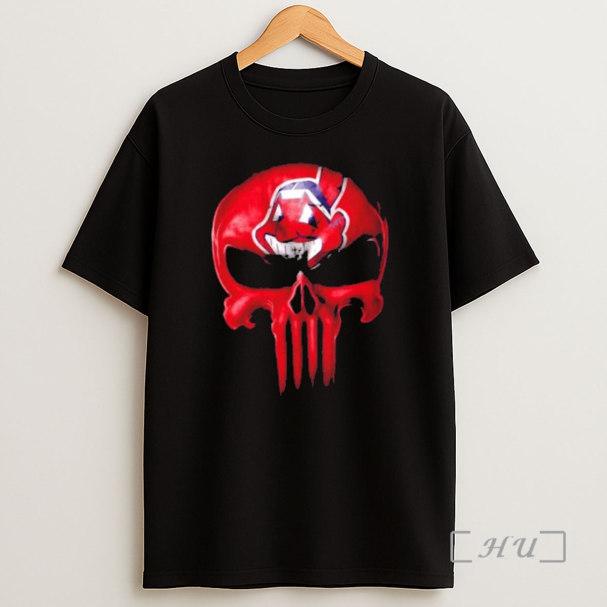 Officials Punisher Skull X Cleveland Indians Baseball Logo Shirt Sweatshirt Tee