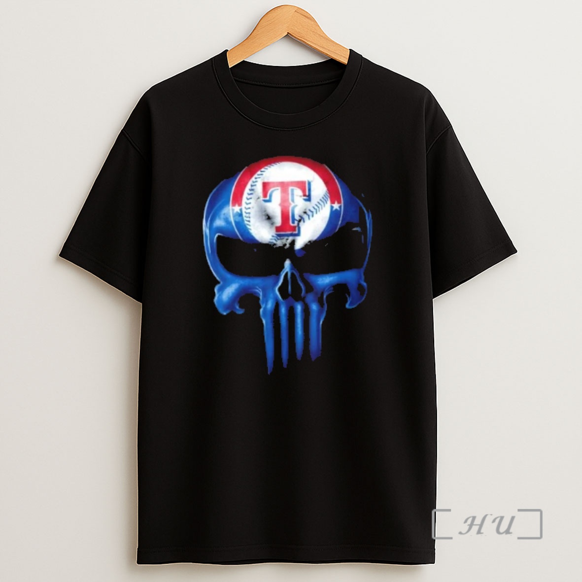 Officials Punisher Skull X Texas Rangers Baseball Logo Shirt Sweatshirt Tee