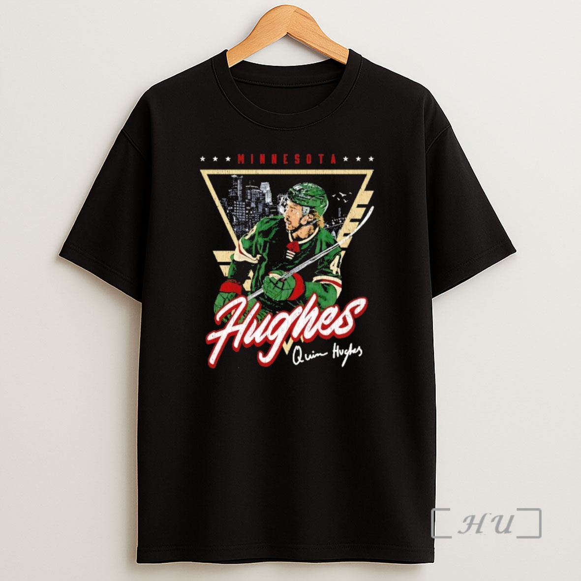 Officials Quinn Hughes Minnesota Wild Hockey Triangle Graphic Shirt Sweatshirt Tee