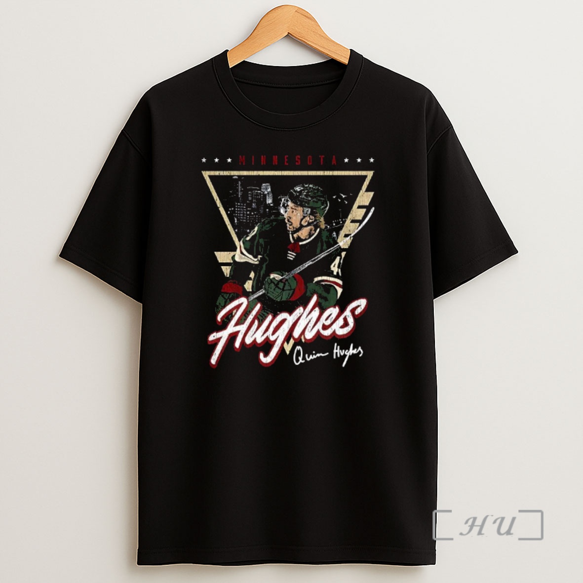 Officials Quinn Hughes Minnesota Wild Nhl Triangle City Skyline Signature Retro Shirt Sweatshirt Tee