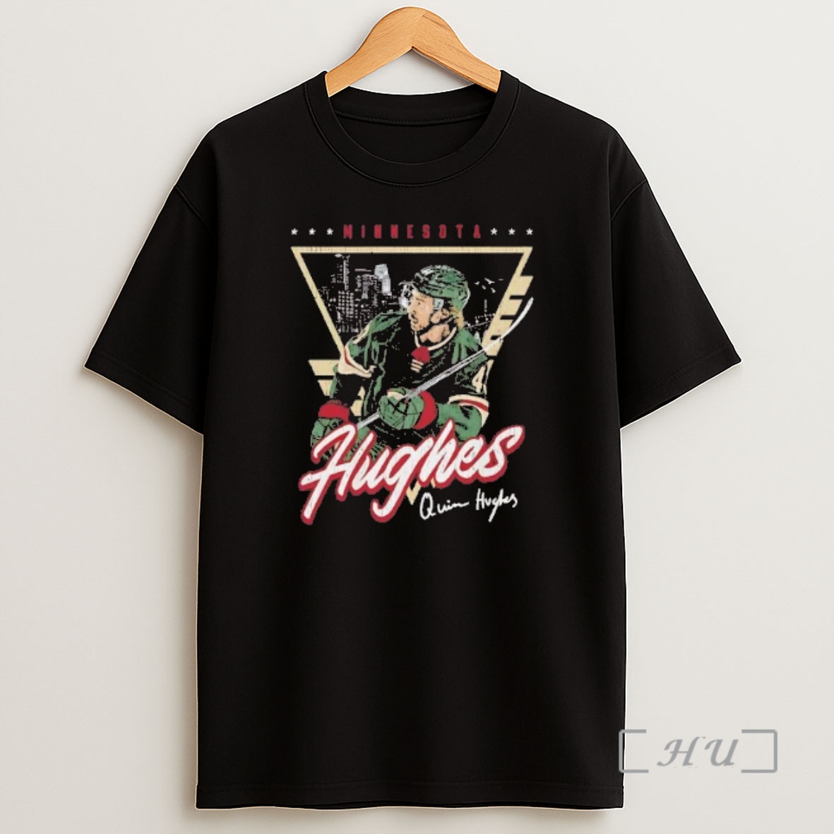 Officials Quinn Hughes Triangle Signature Minnesota Wild Shirt Sweatshirt Tee