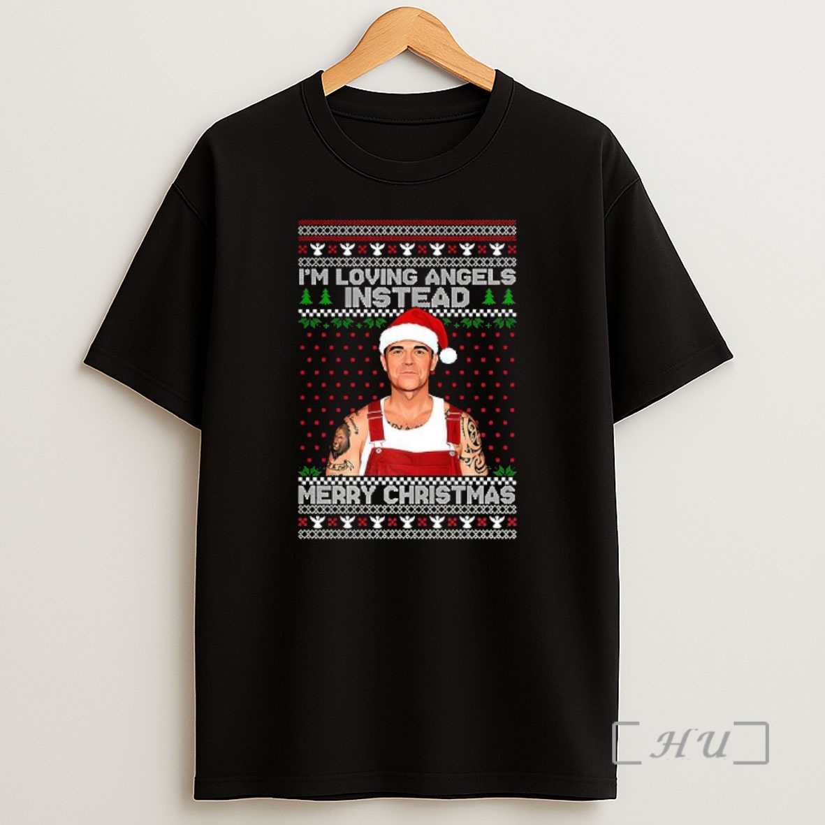 Officials Robbie Santa Hat Im Loving Angels Instead Merry Christmas Ugly Xmas Shirt Sweatshirt Tee