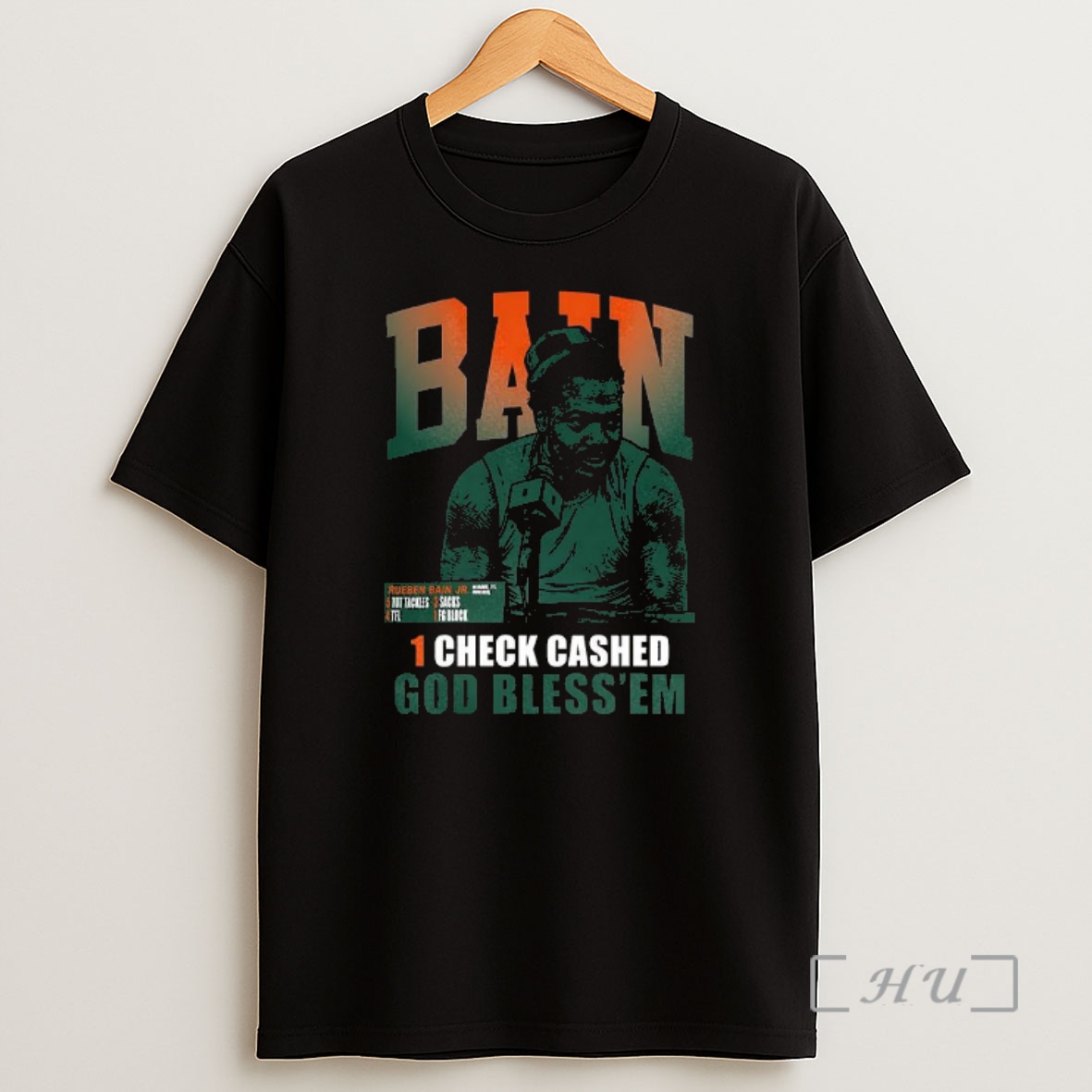 Officials Rueben Bain Jr Miami Hurricanes Football Bain God Bless Em 1 Check Bashed Shirt Sweatshirt Tee