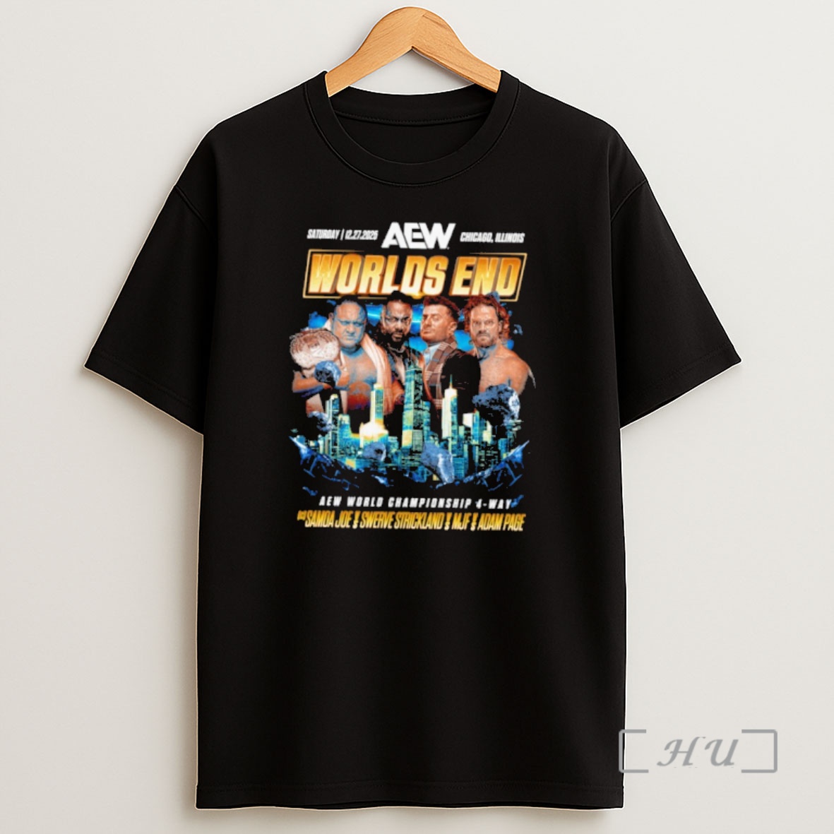 Officials Samoa Joe Vs Hangman Adam Page Vs Swerve Strickland Vs Mjf Aew Worlds End 2025 Matchup Shirt Sweatshirt Tee