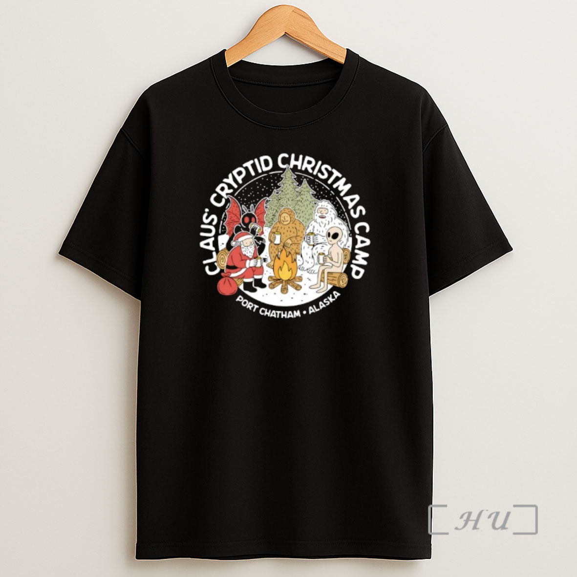 Officials Santa Claus Mothman Bigfoot Campfire Claus Cryptid Christmas Camp Port Chatham Alaska Premium Shirt Sweatshirt Tee